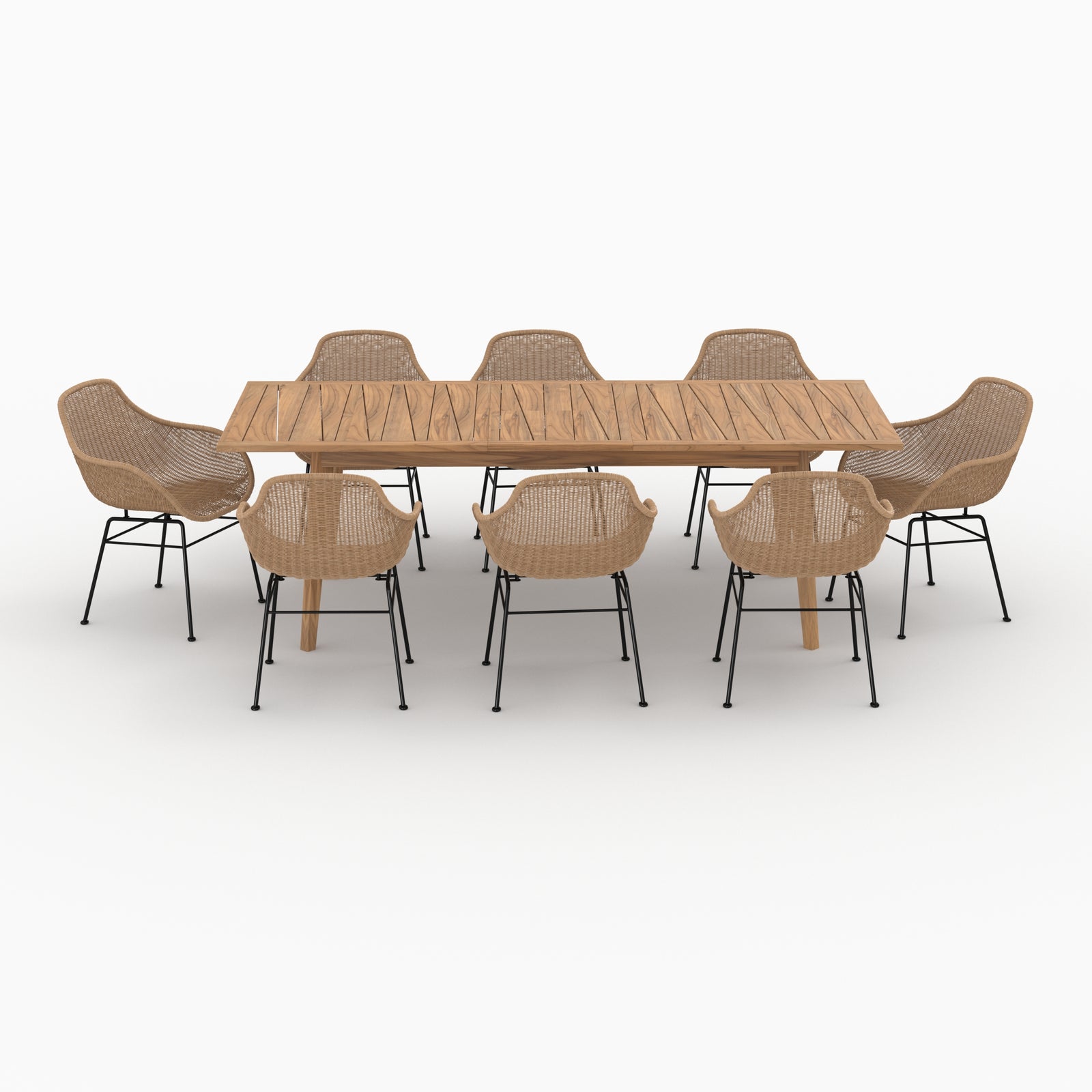 table et chaise de jardin 8 personnes en bois de teck fond beige carmela