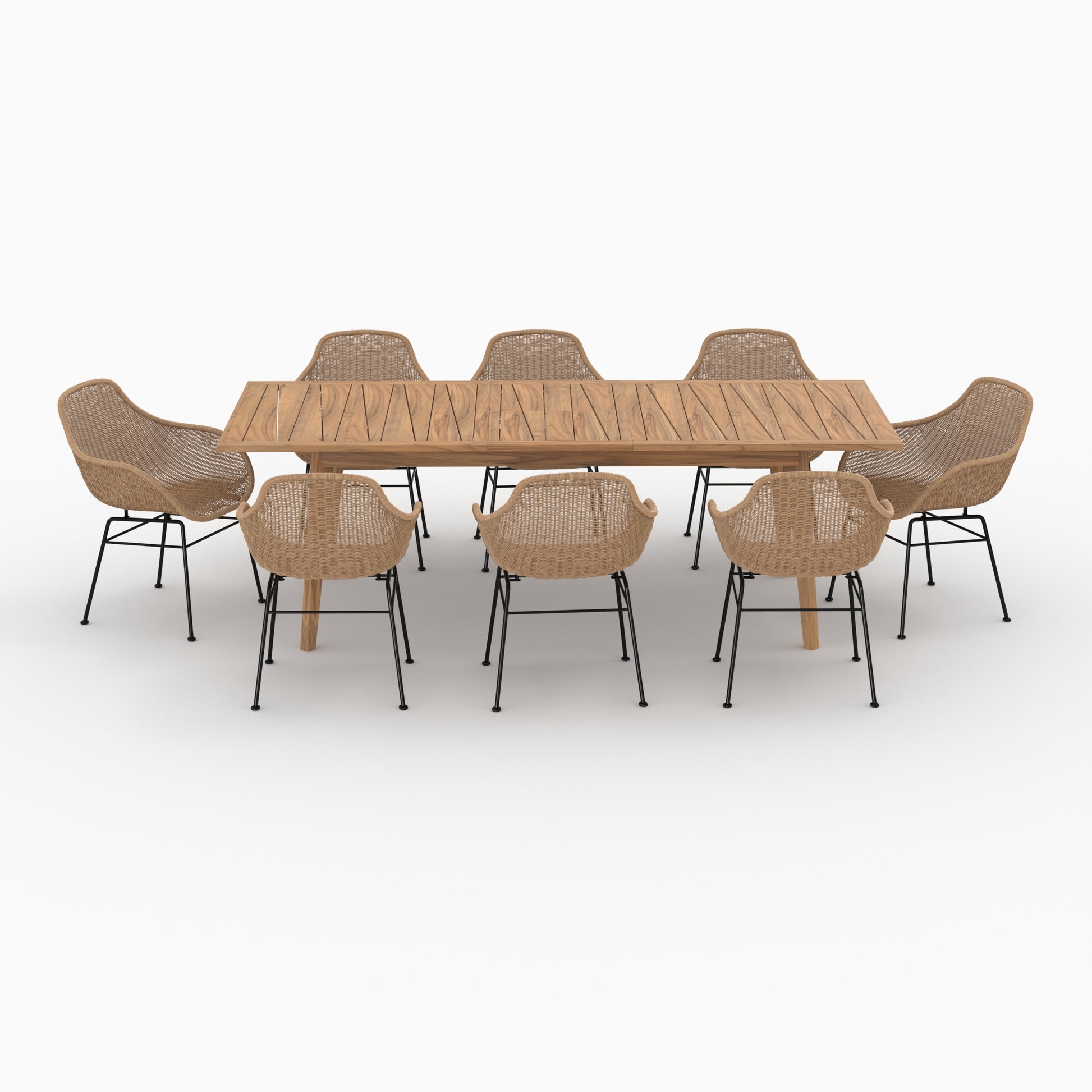 table et chaise de jardin 8 personnes en bois de teck fond beige carmela