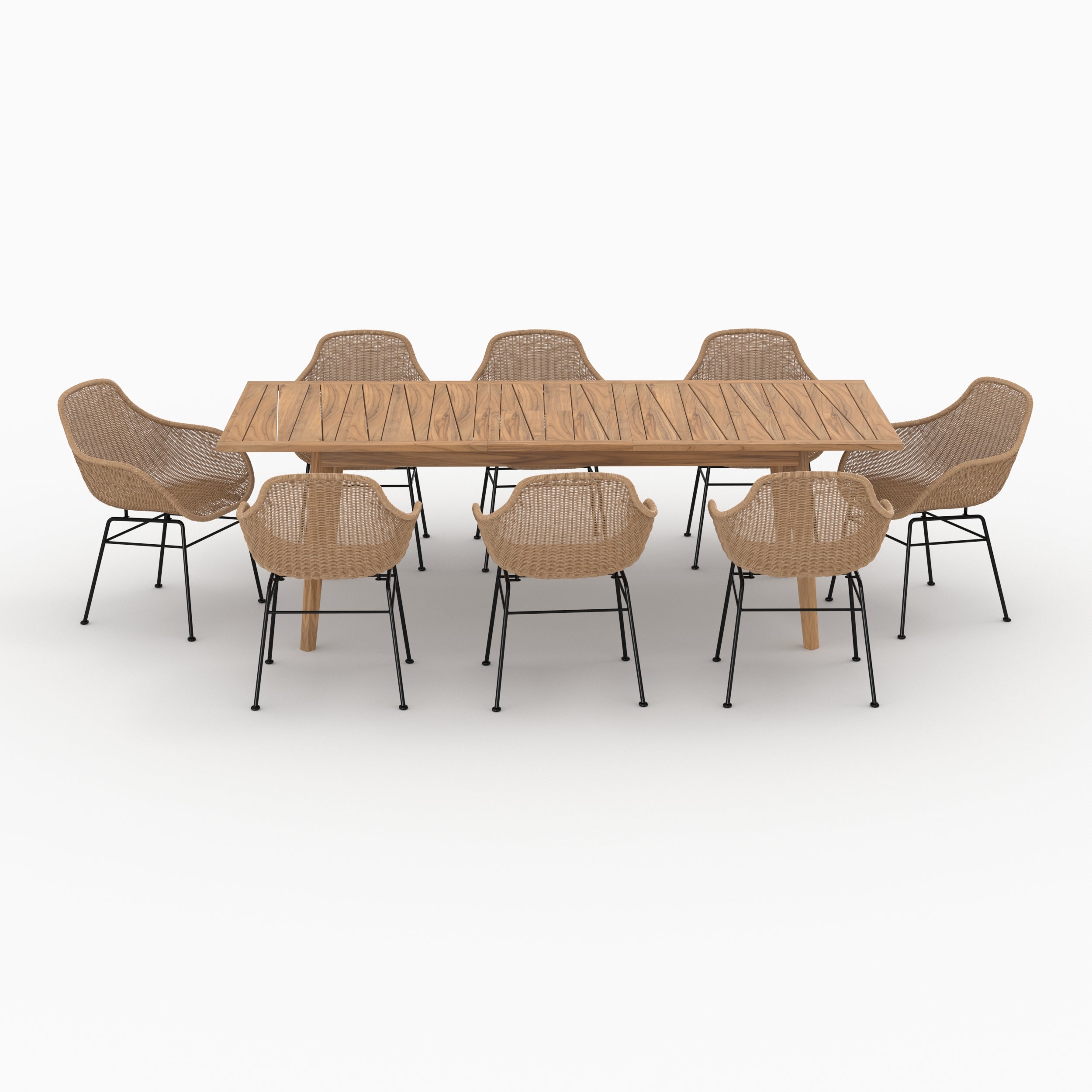 table et chaise de jardin 8 personnes en bois de teck fond beige carmela