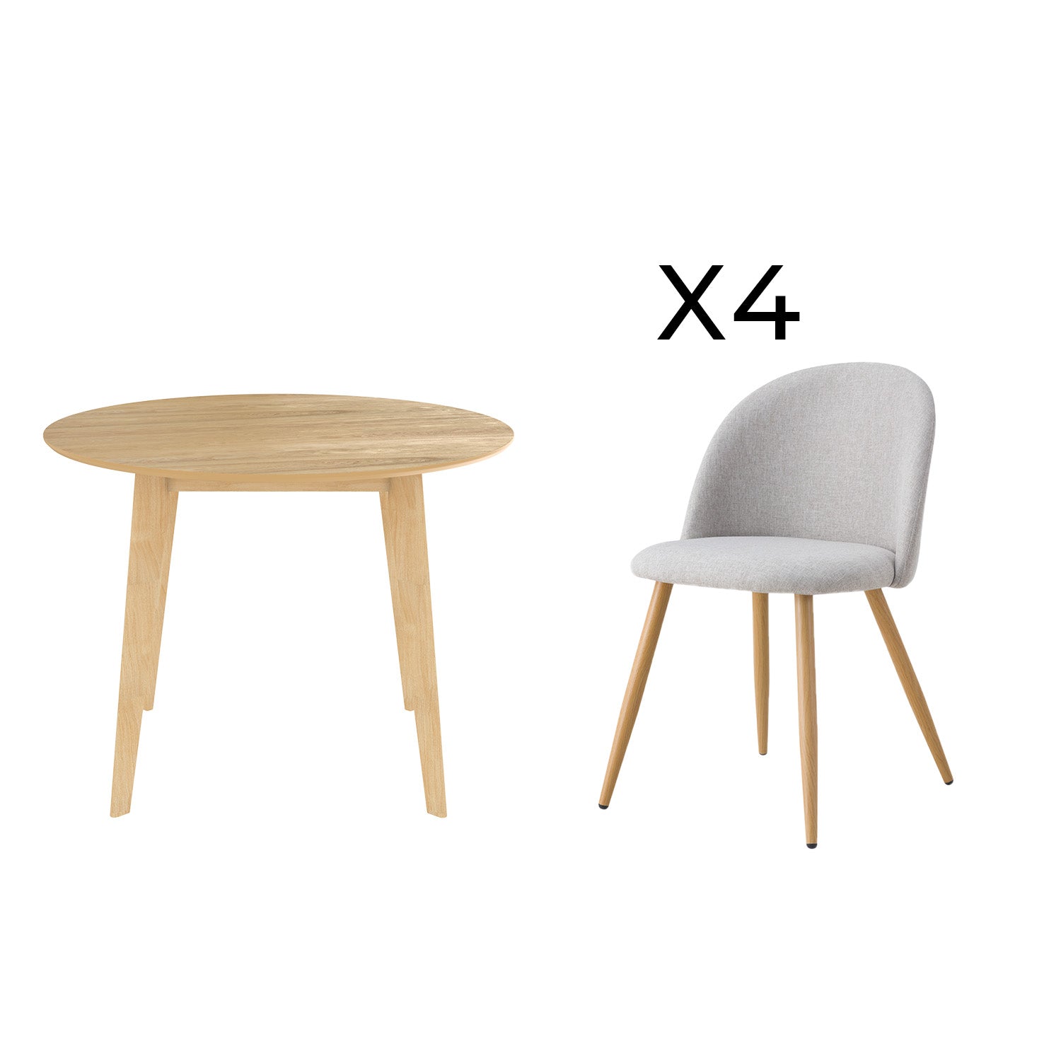 table et chaises 4 personnes en bois et tissu taupe fond blanc