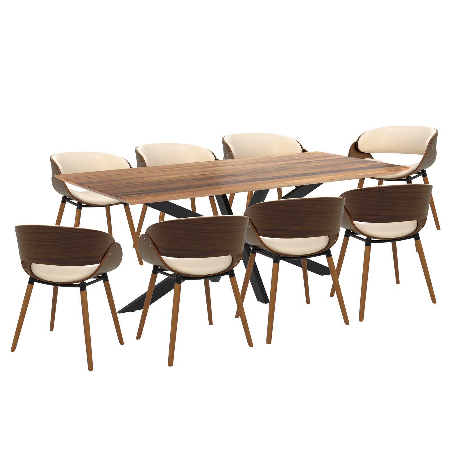 table et chaises 8 personnes surdiman en cuir synthetique beige bois
