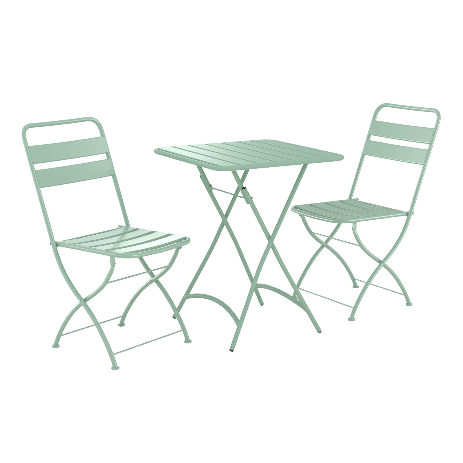 table et chaises de jardin 2 places en metal vert yumi fond blanc