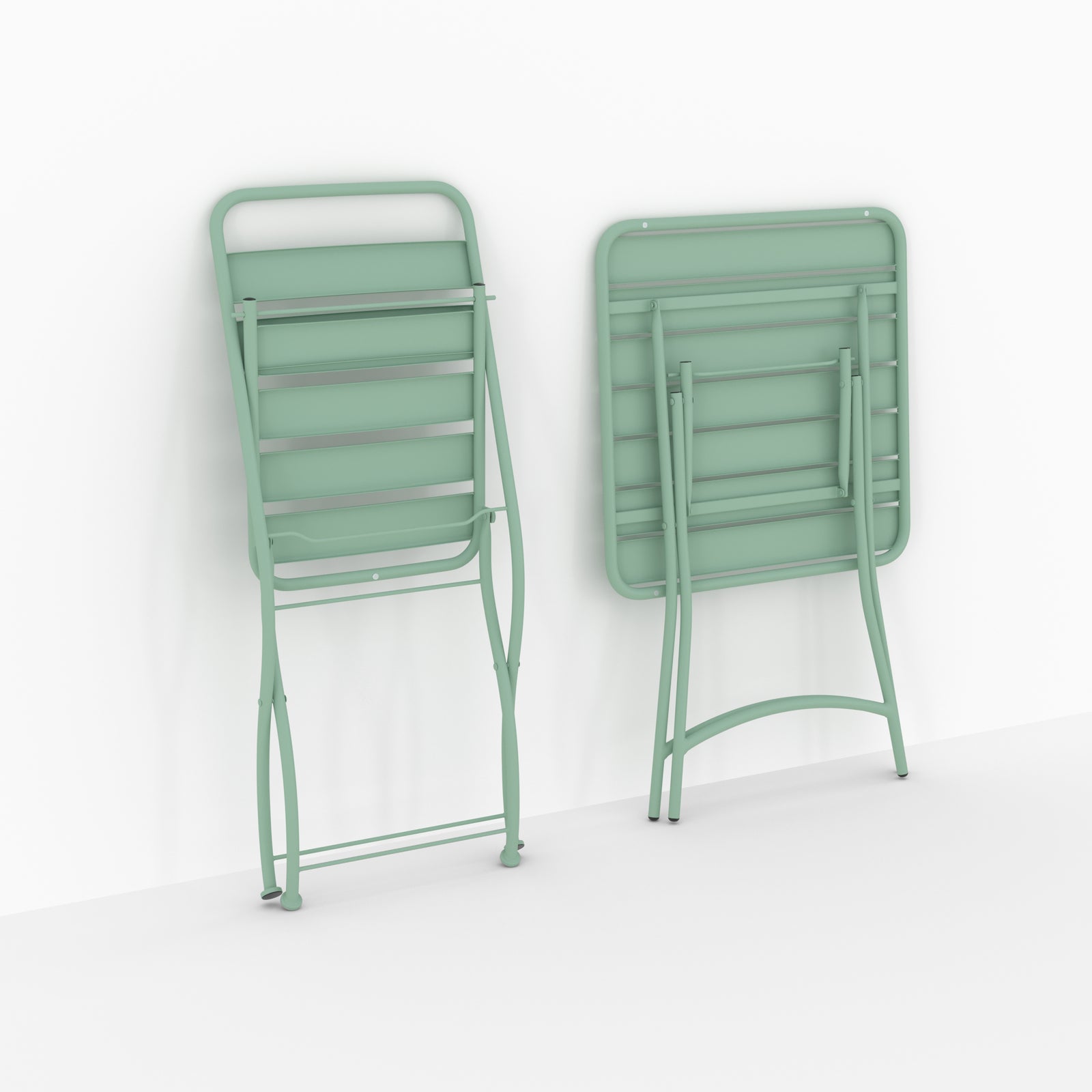 table et chaises de jardin 2 places en metal vert yumi
