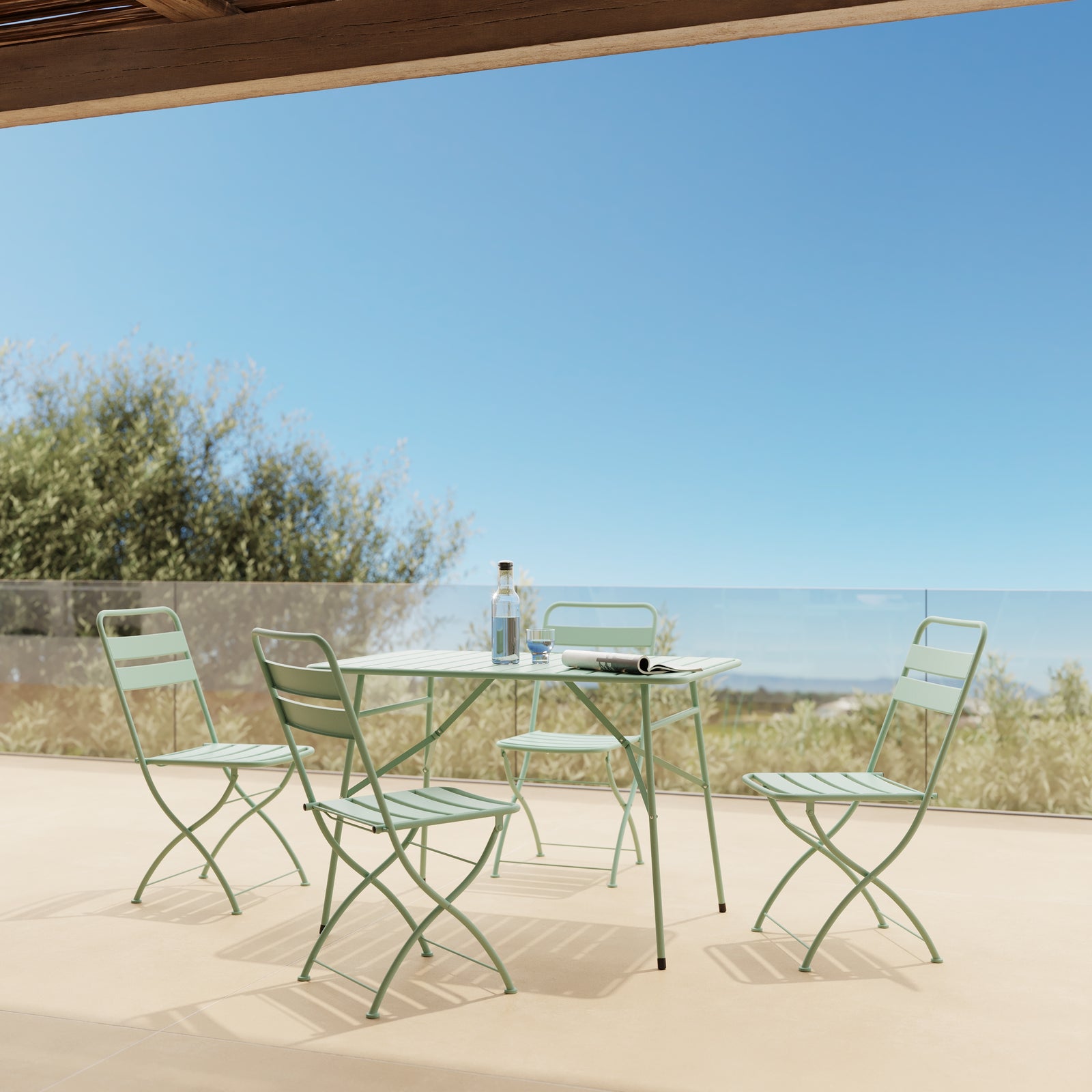 table et chaises de jardin metal vert yumi 4 personnes