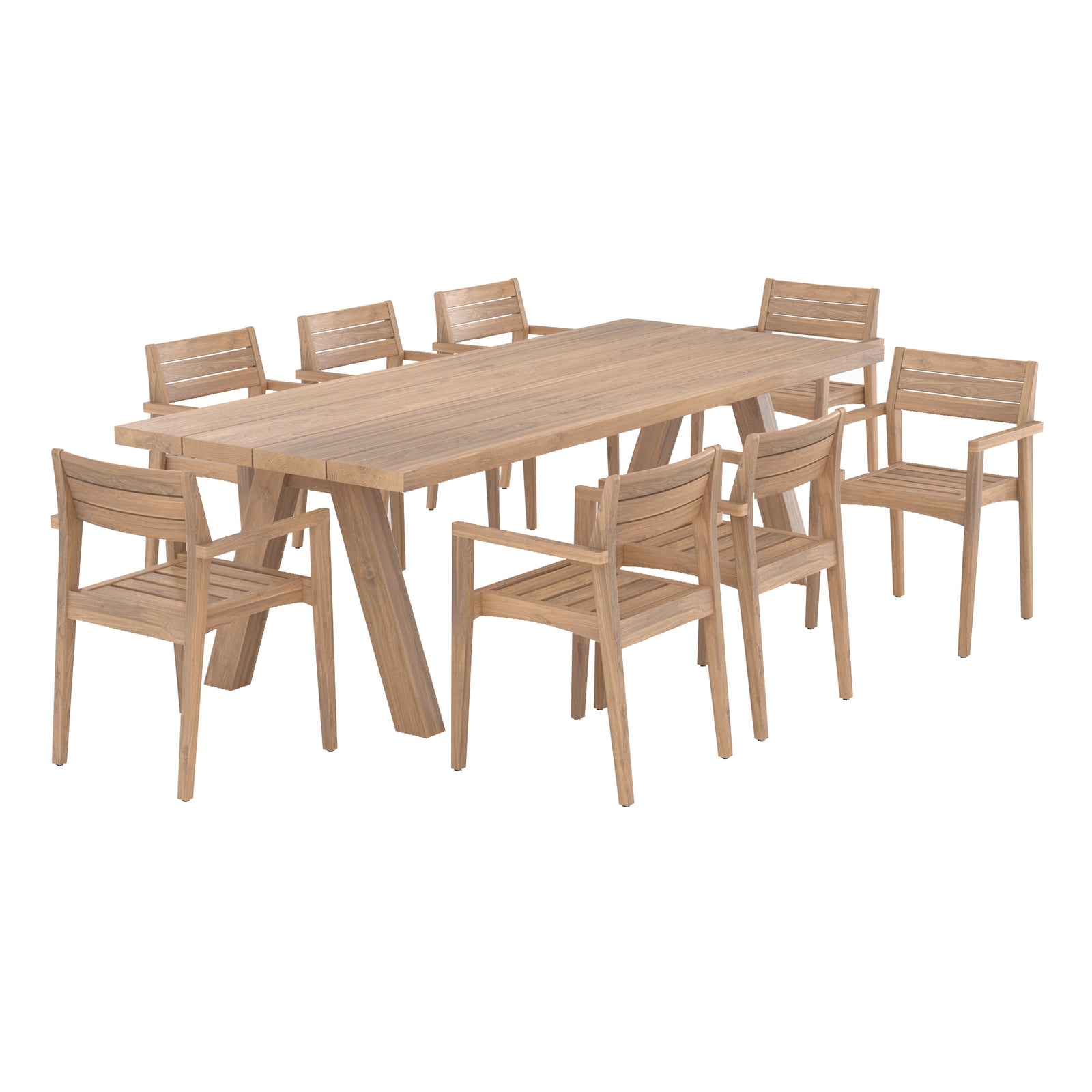 table et chaises de jardin molo 8 personnes en bois de teck recycle fond blanc
