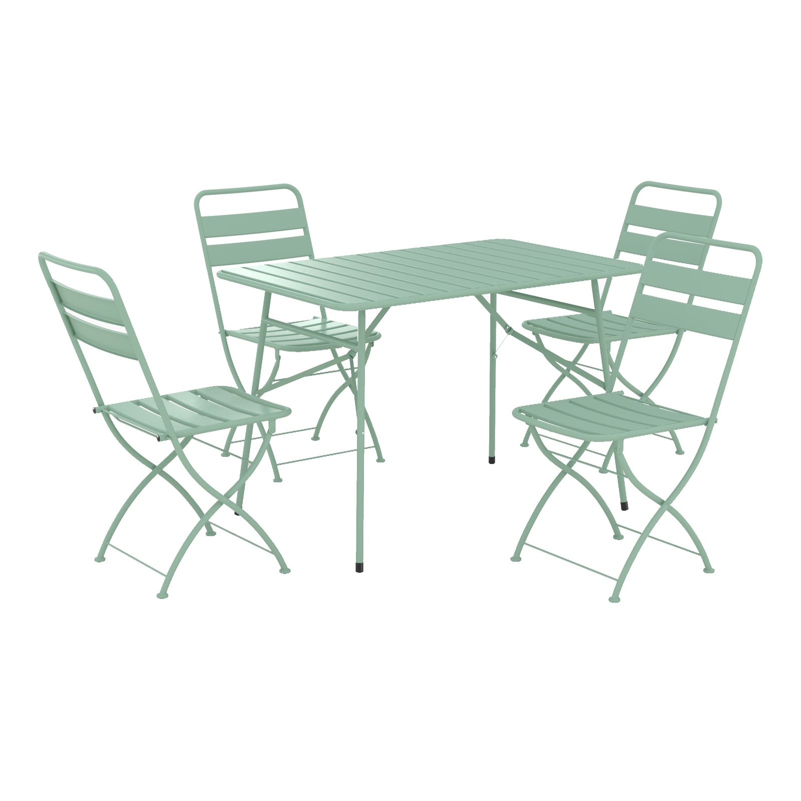 table et chaises de jardin pliantes 4 personnes yumi en metal vert fond blanc
