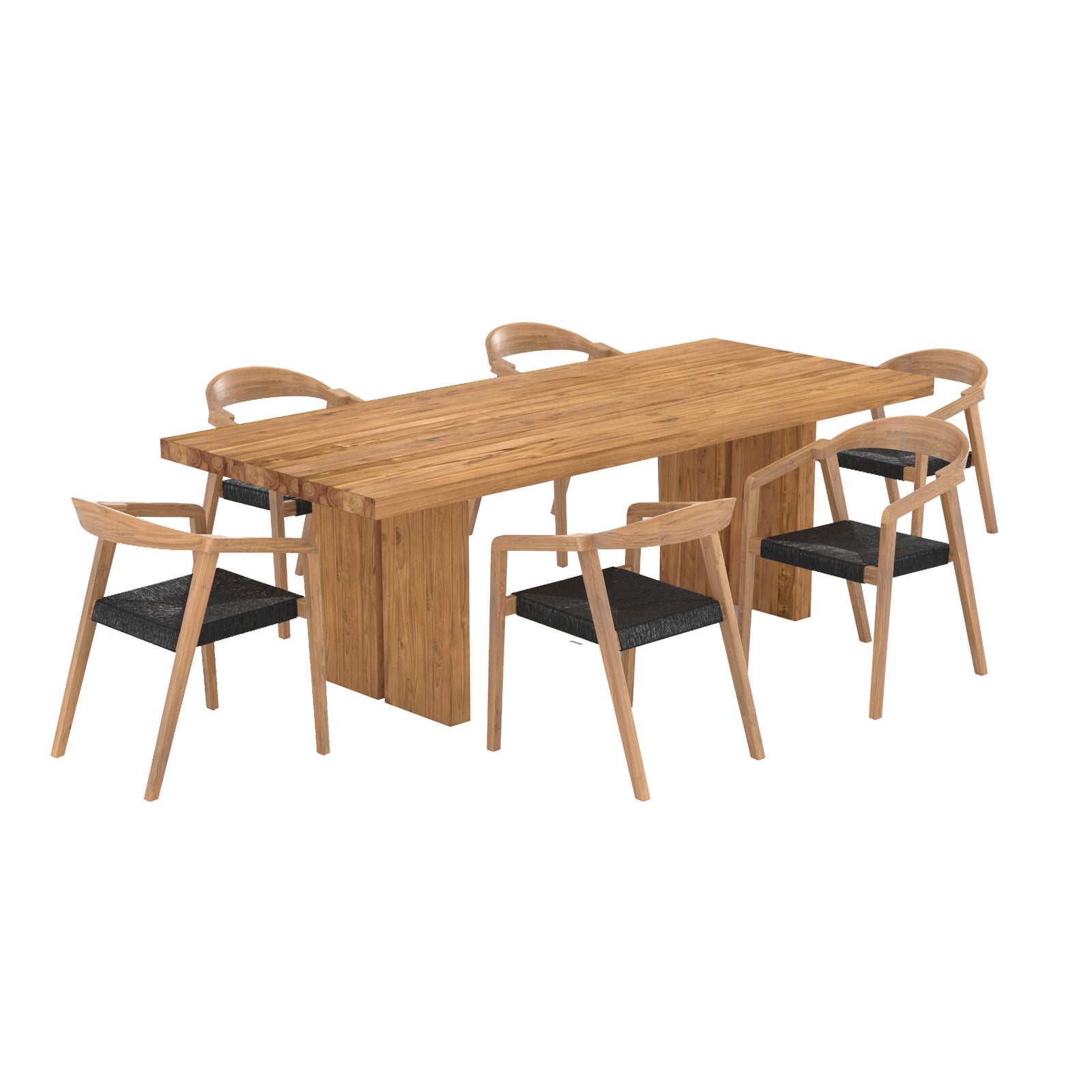 table et chaises de jardin siam 6 personnes en bois de teck recycle fond blanc