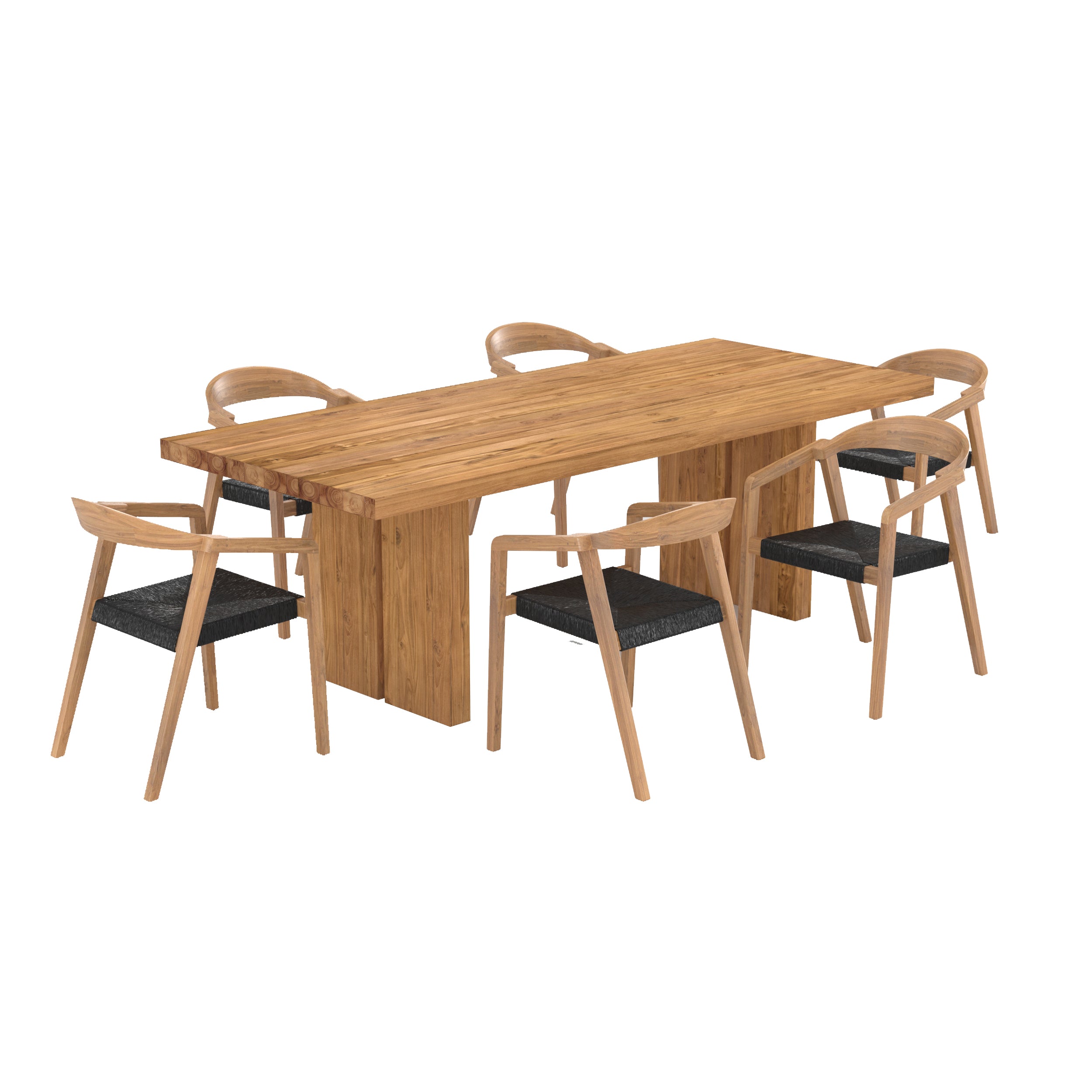 table et chaises de jardin siam 6 personnes en bois de teck recycle fond blanc