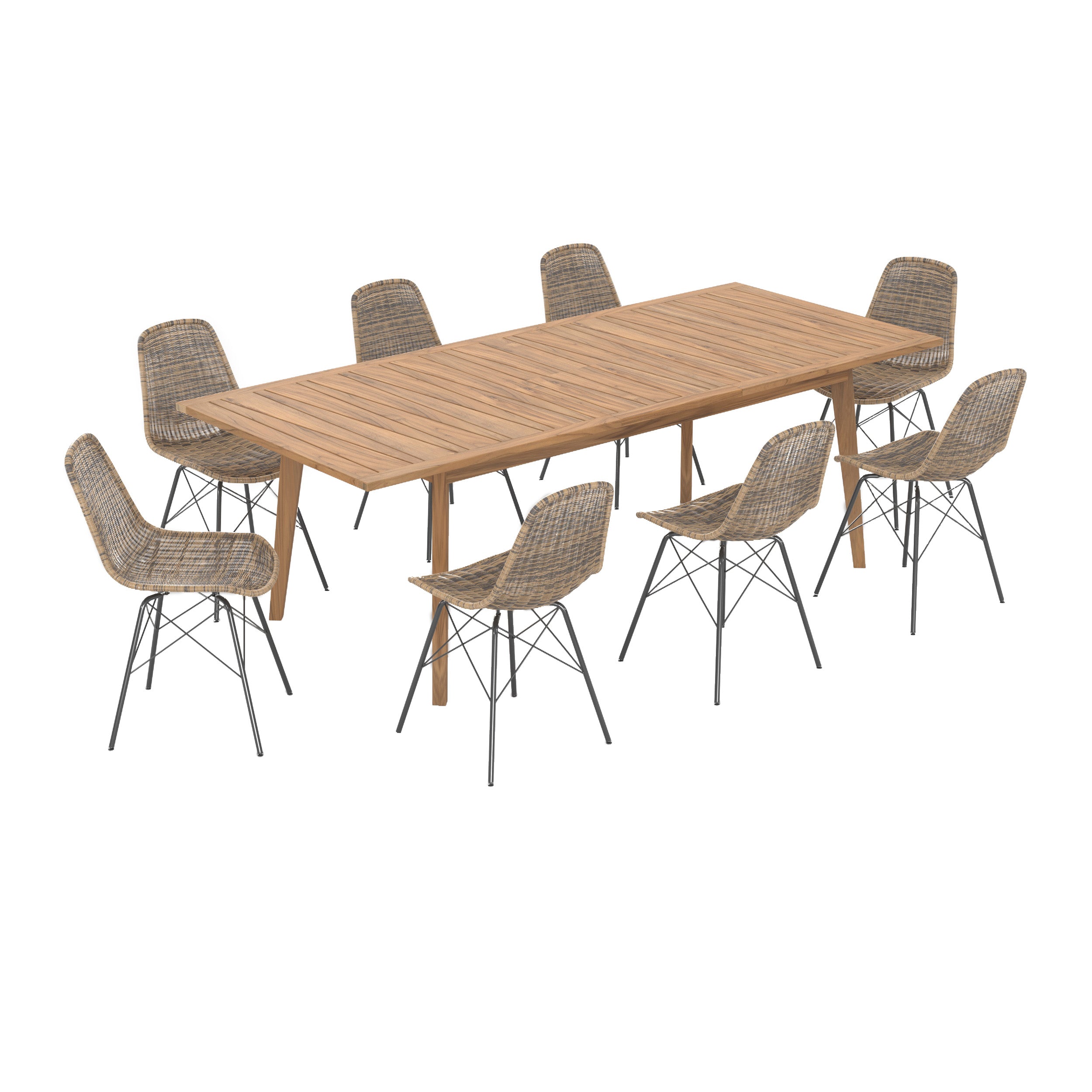 table et chaises de jardin tiptur bois de teck et reine tressee fond blanc
