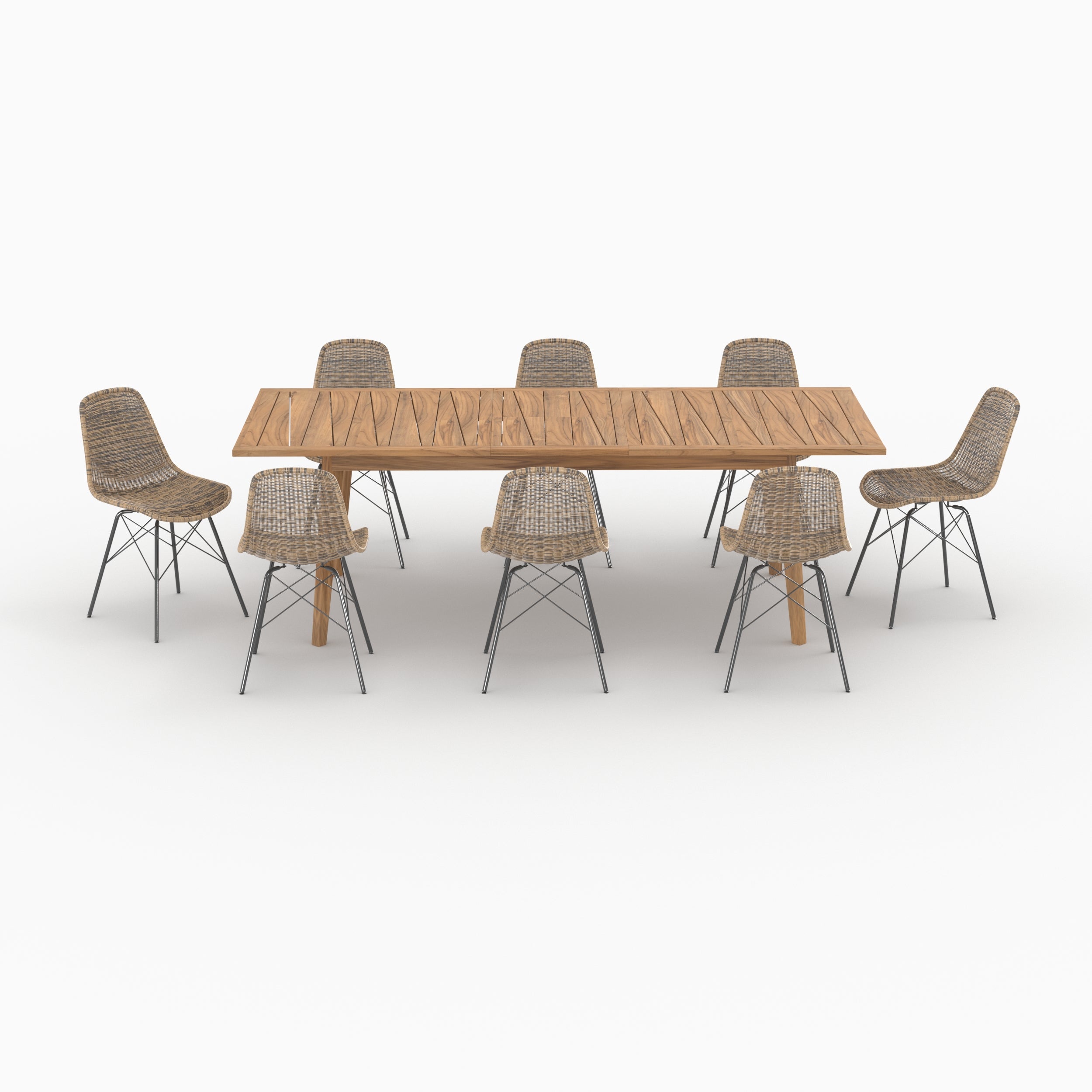 table et chaises de jardin tiptur bois de teck et reine tressee