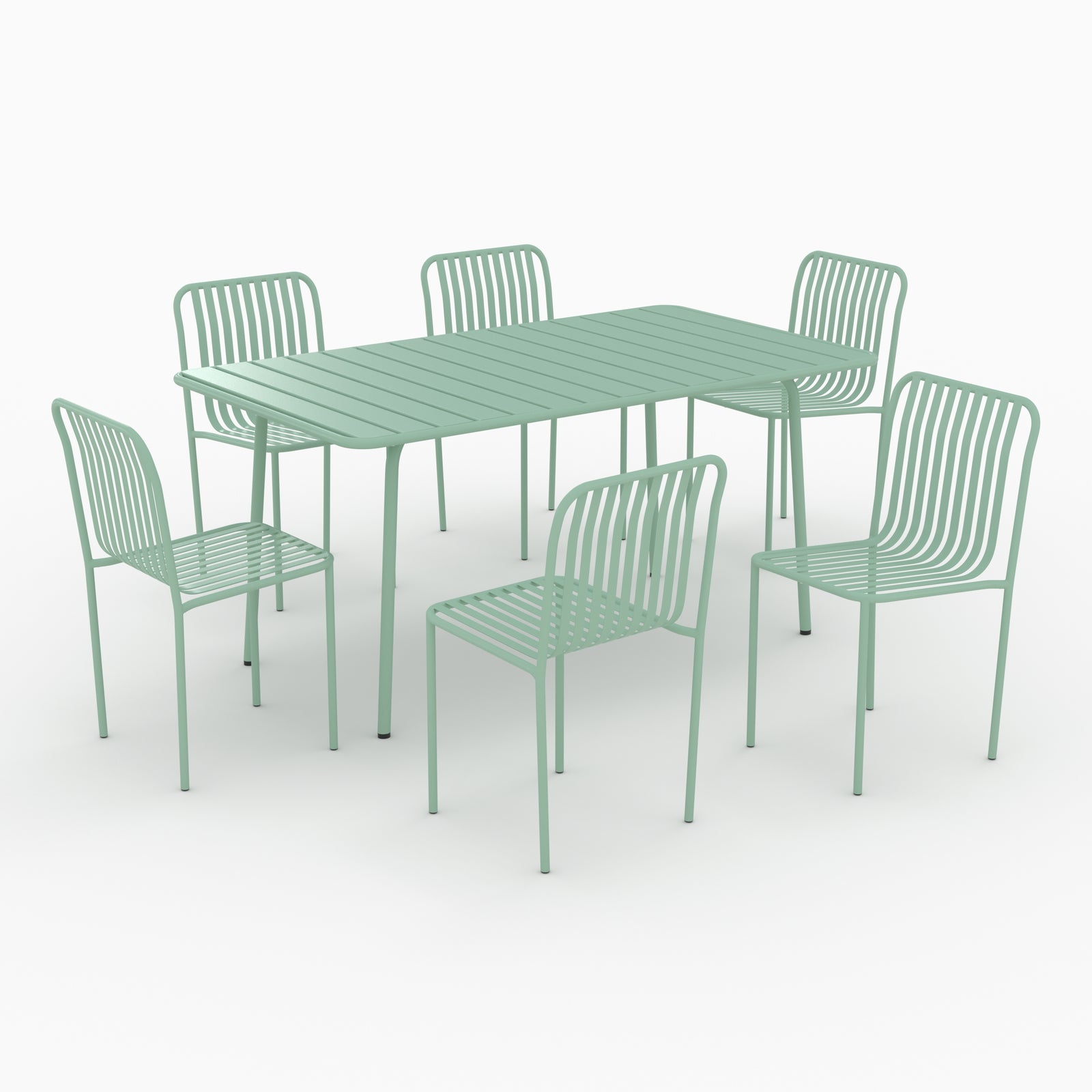 table et chaises de jardin yumi 6 personnes en metal vert_1