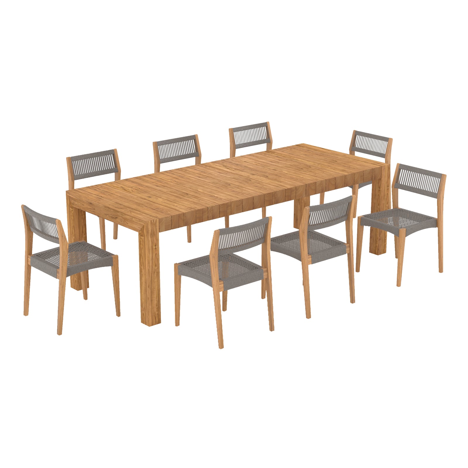 table et chaises de jardin zia 8 personnes en bois de teck recycle fond blanc