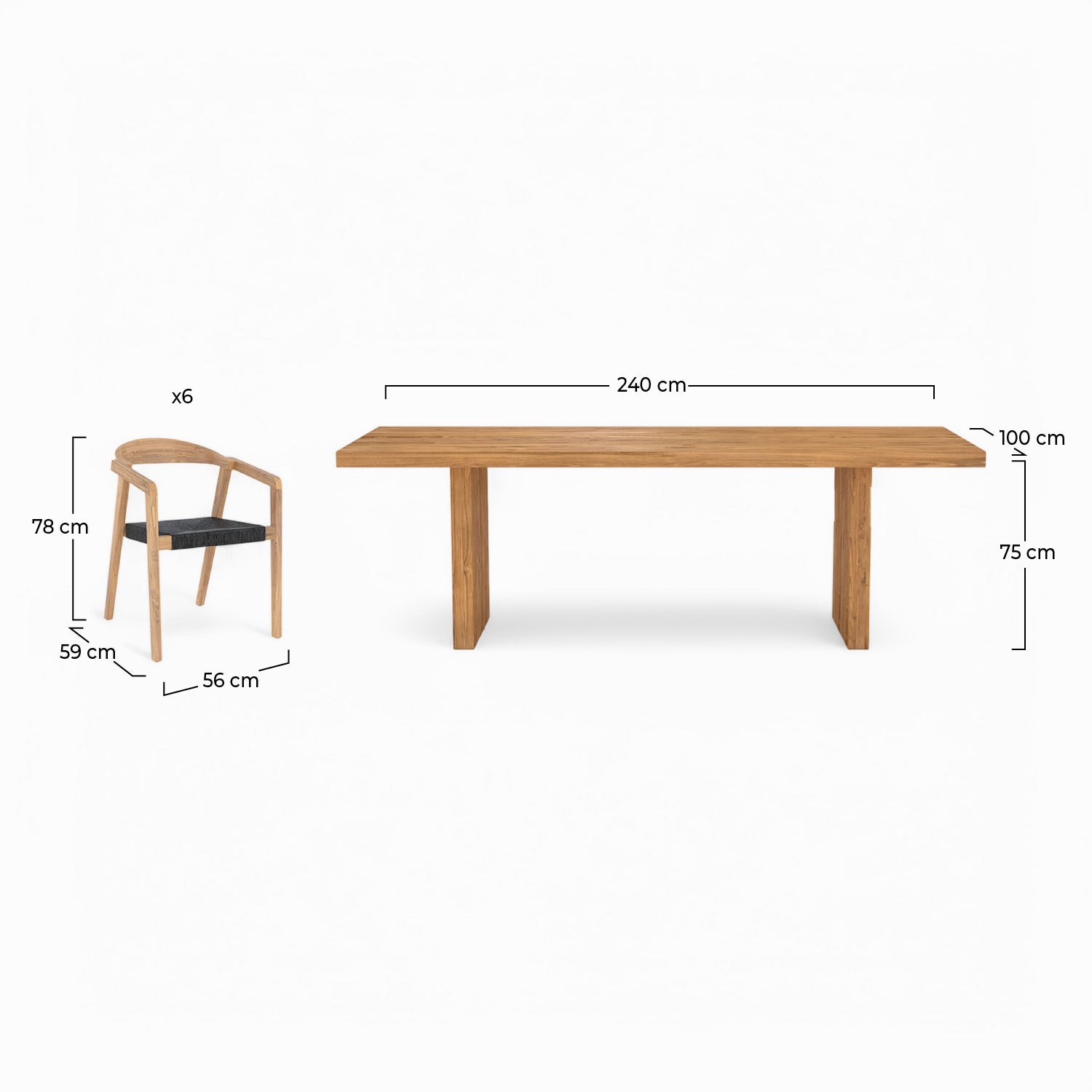 table et chaises jardin siam 6 personnes en bois de teck recycle