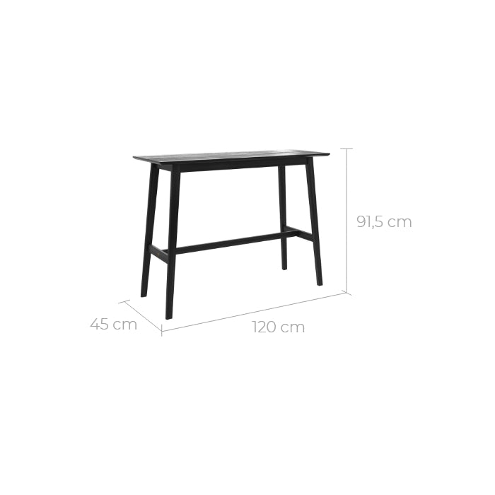 table haute noire rectangulaire en bois buvette