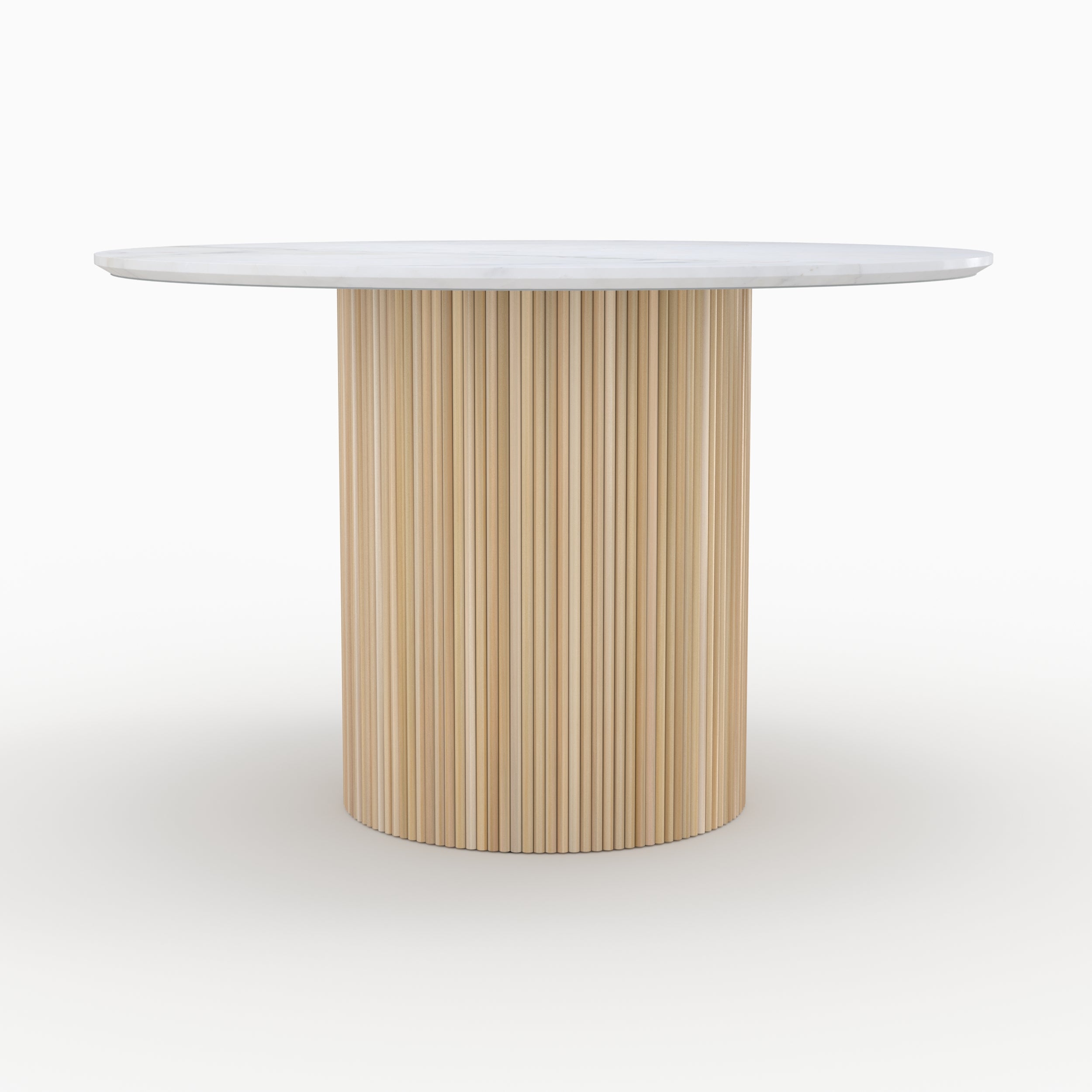 table morea ronde en marbre blanc et bois de manguier
