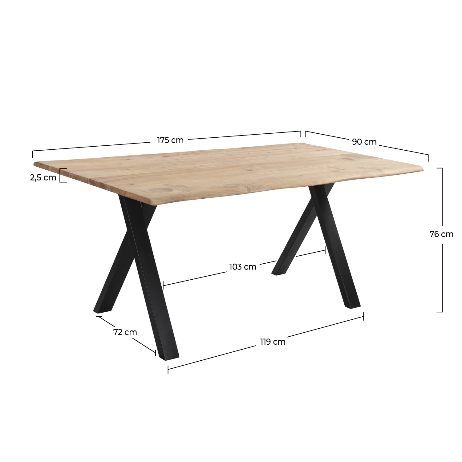 table rectangulaire 6 places en bois 175 cm pieds noirs