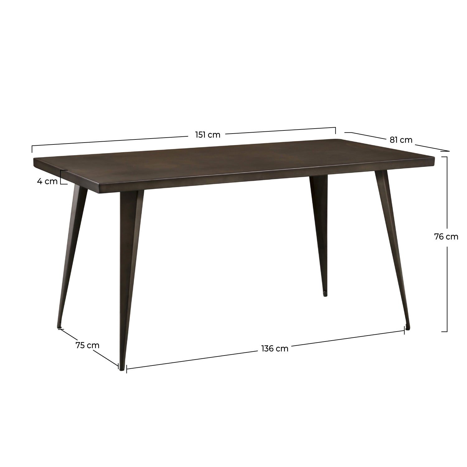 table rectangulaire indus 150 cm 6 places