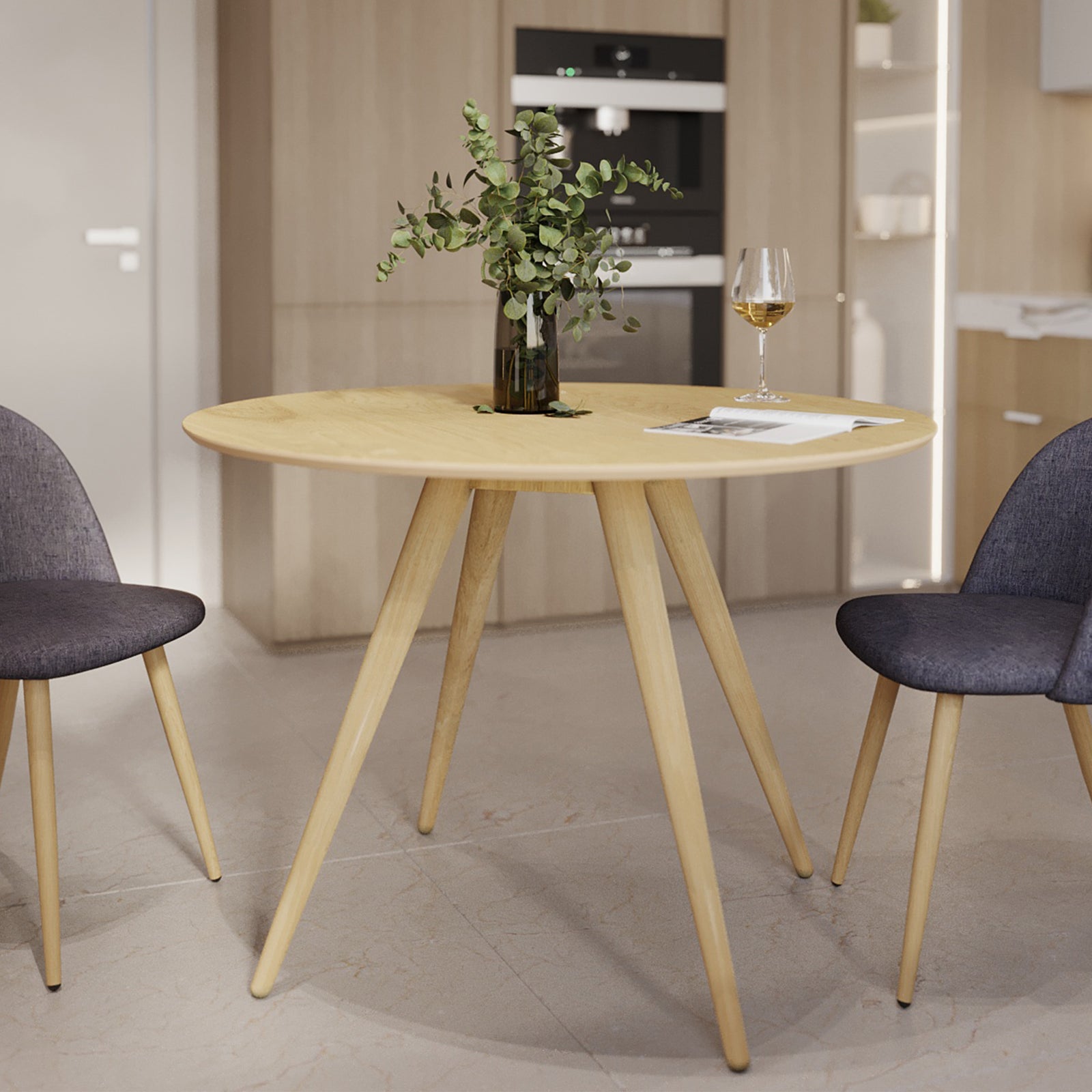 table ronde 105 cm en bois clair liwa 4 personnes