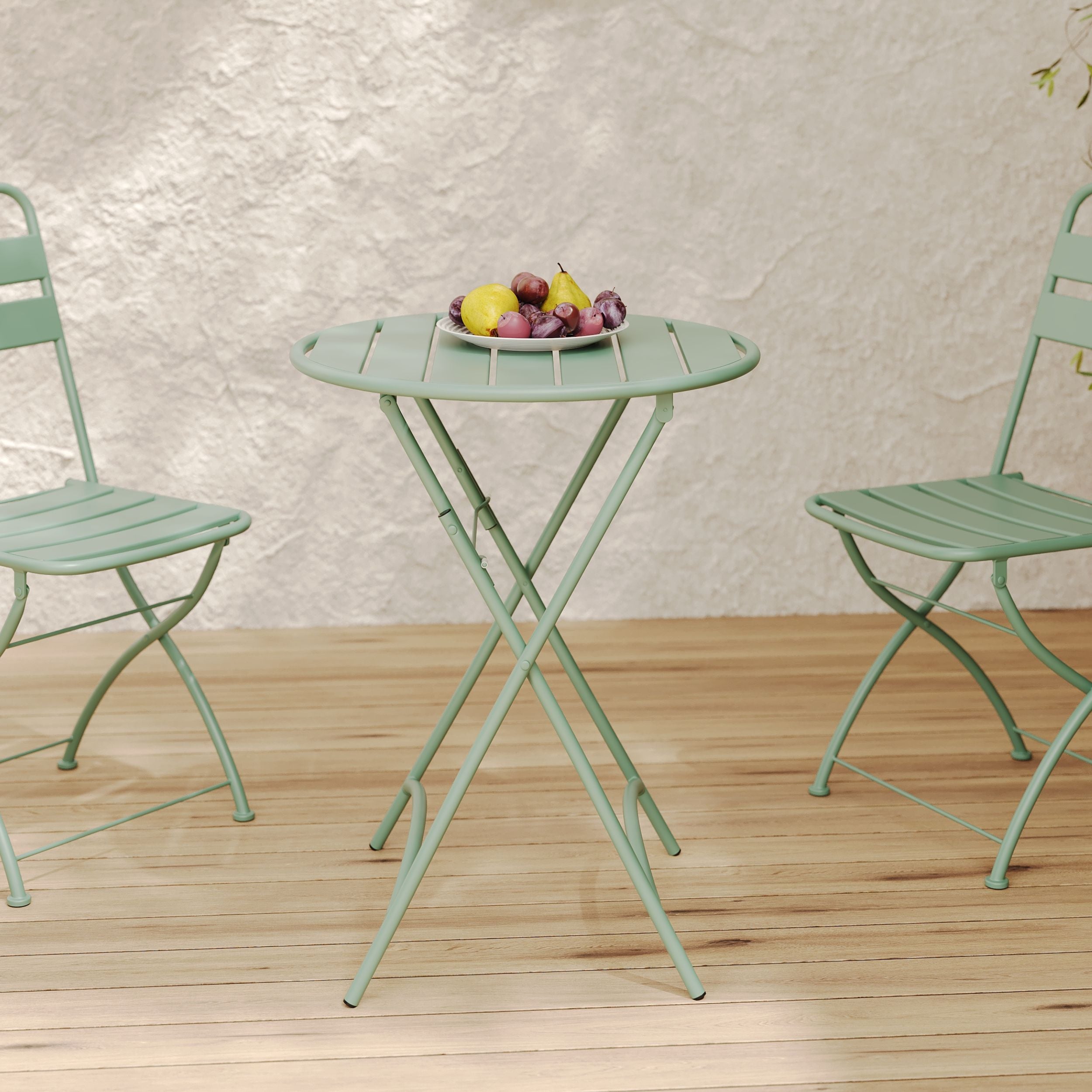 Table ronde et chaises de jardin pliantes Yumi 2 places en métal vert