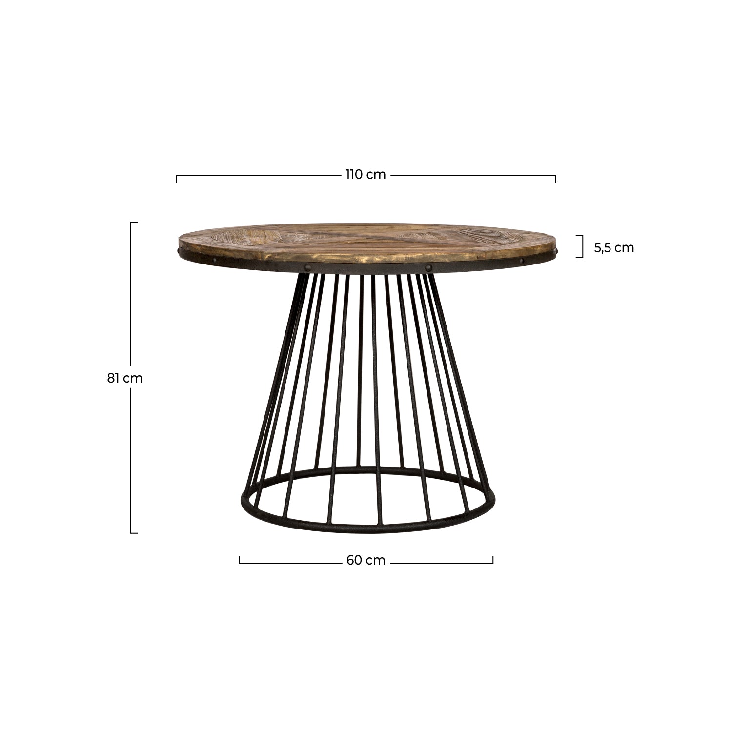 table ronde en bois pieds metal cage pralus