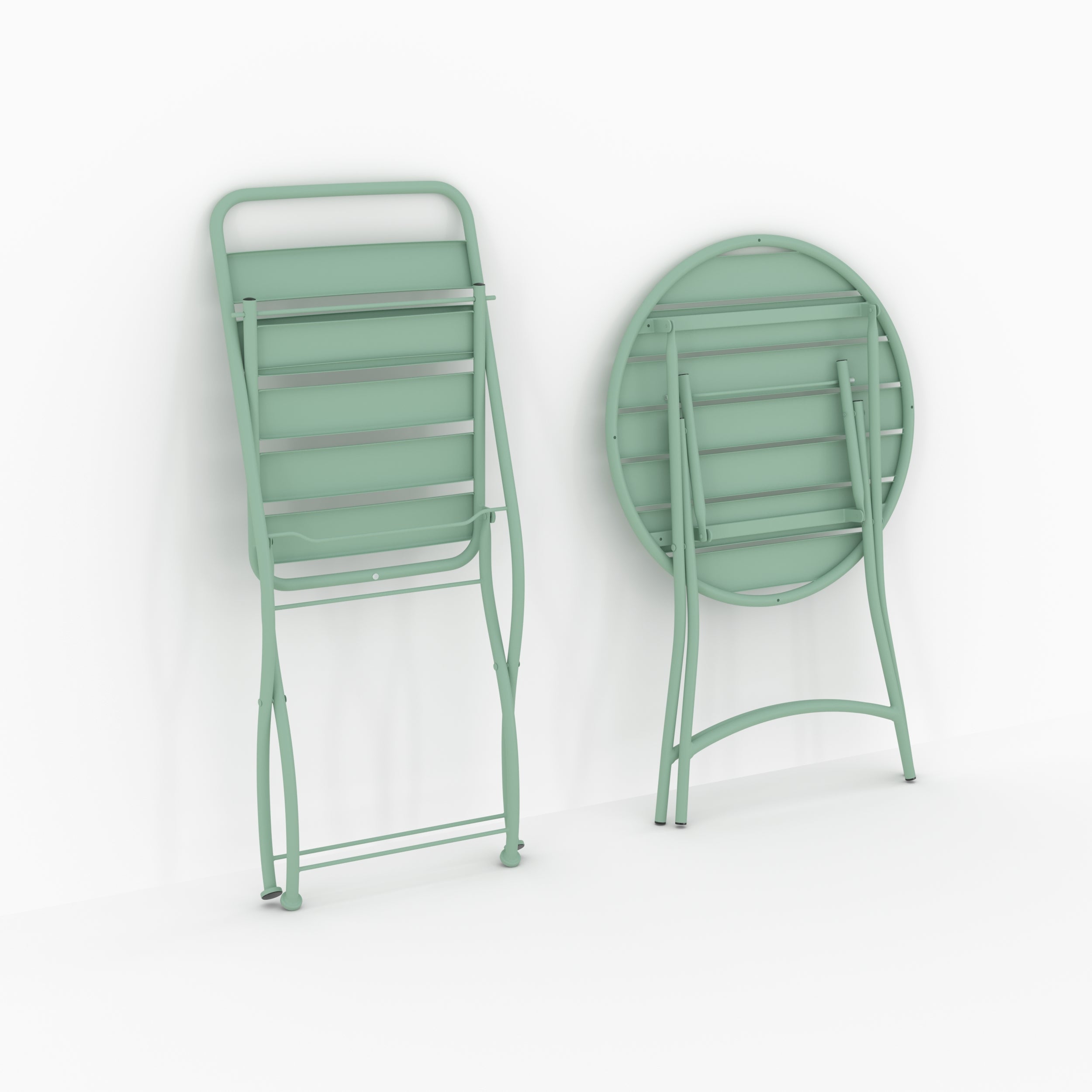 Table ronde et chaises de jardin pliantes Yumi 2 places en métal vert