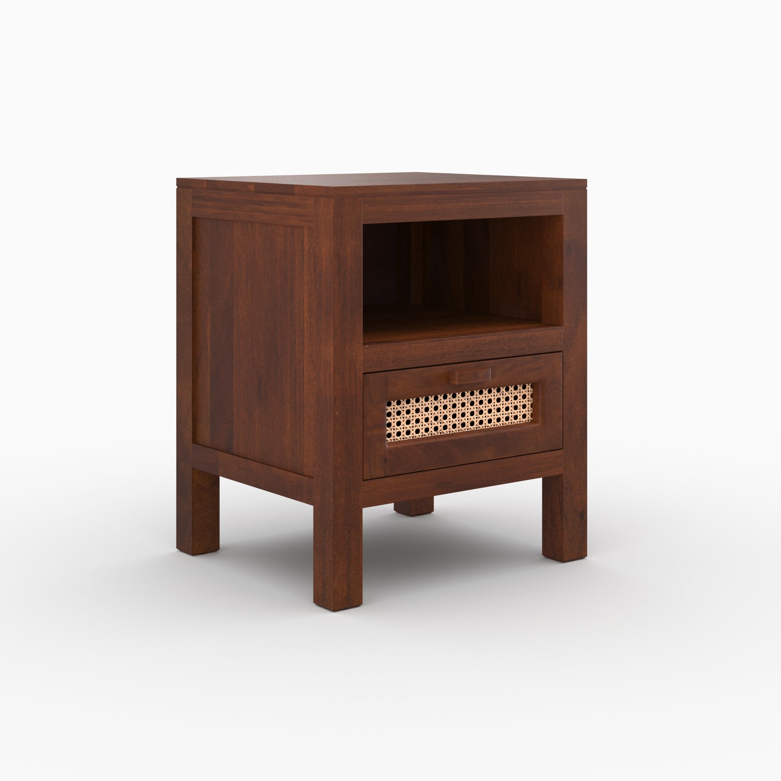 table_chevet_tiki_bois_fonce_manguier_cannage_style_vintage