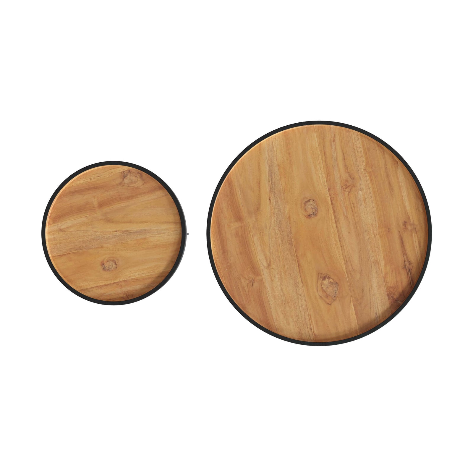 tables basses gigognes bois de teck et metal lot de 2 bao