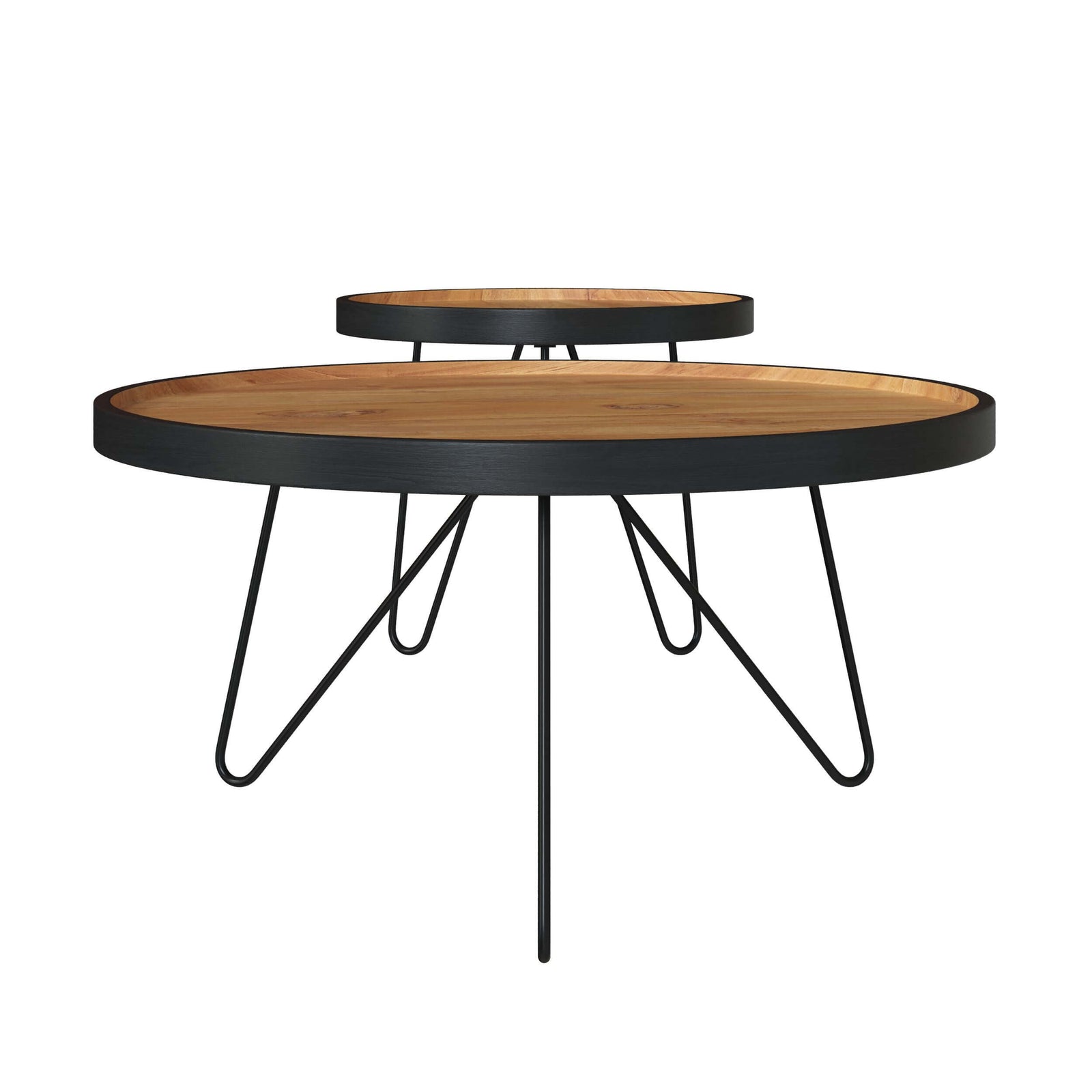 tables basses gigognes en bois de teck et metal lot de 2 bao