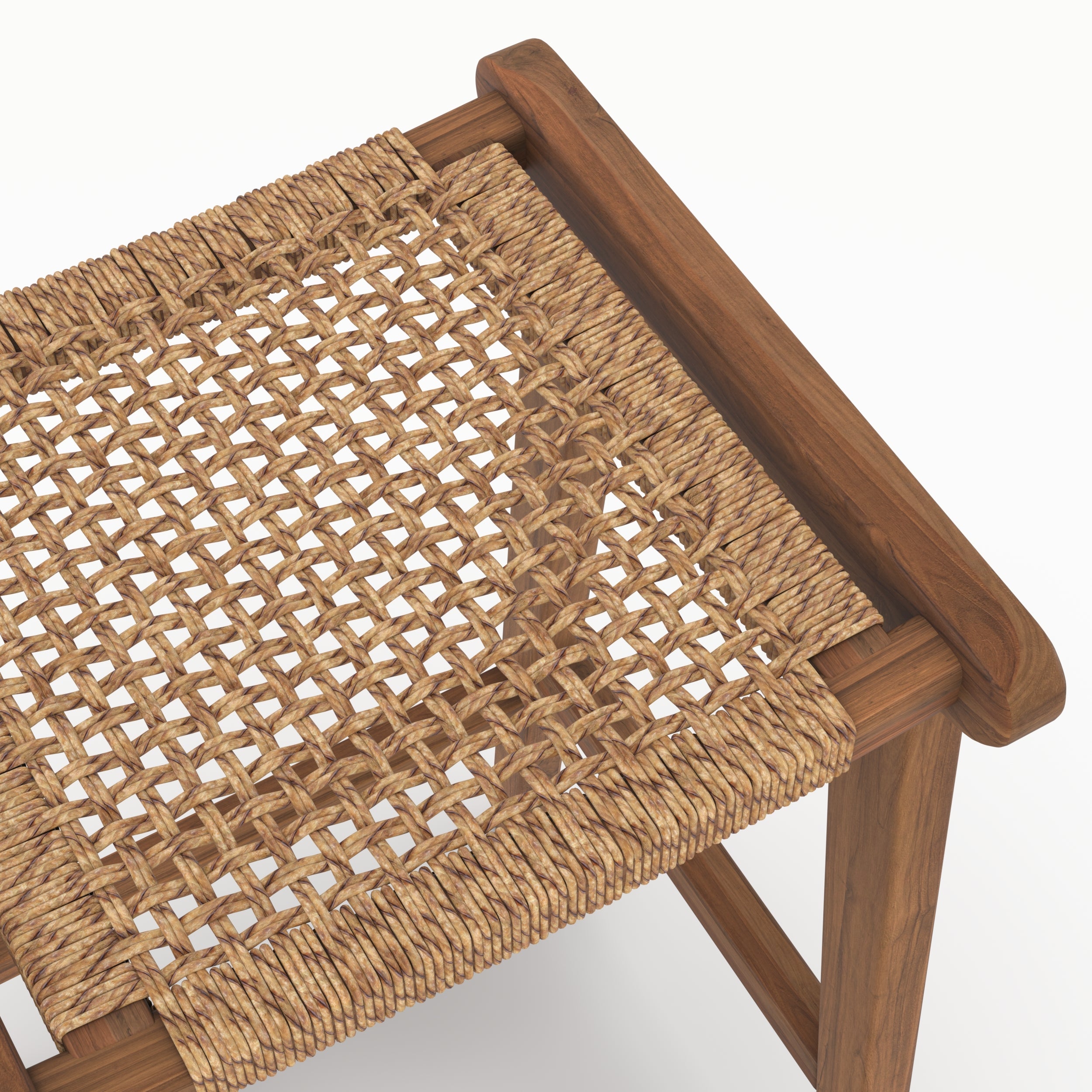 Tabouret pour îlot central 66 cm Omaha en teck vernis et tissage synthétique