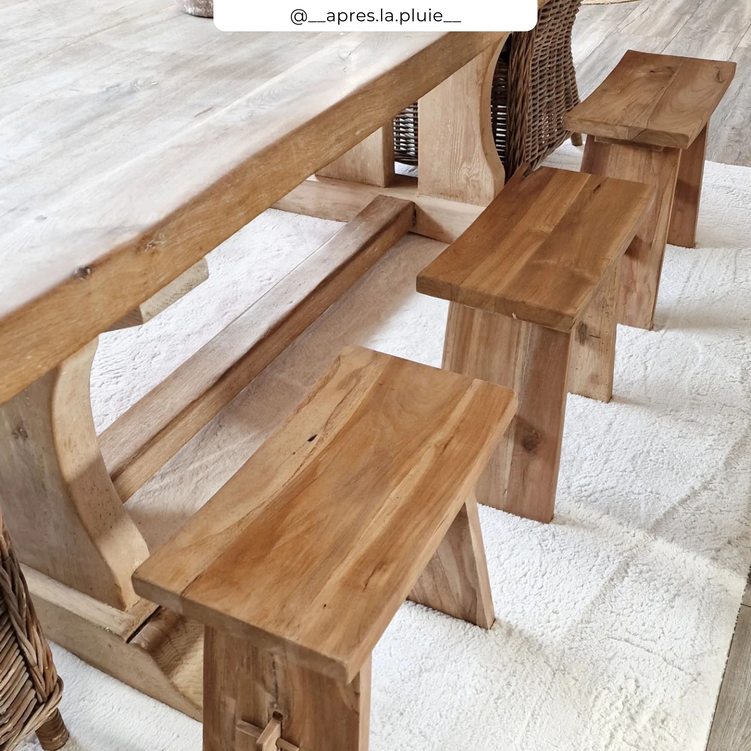 tabouret bois clair de teck recycle eka