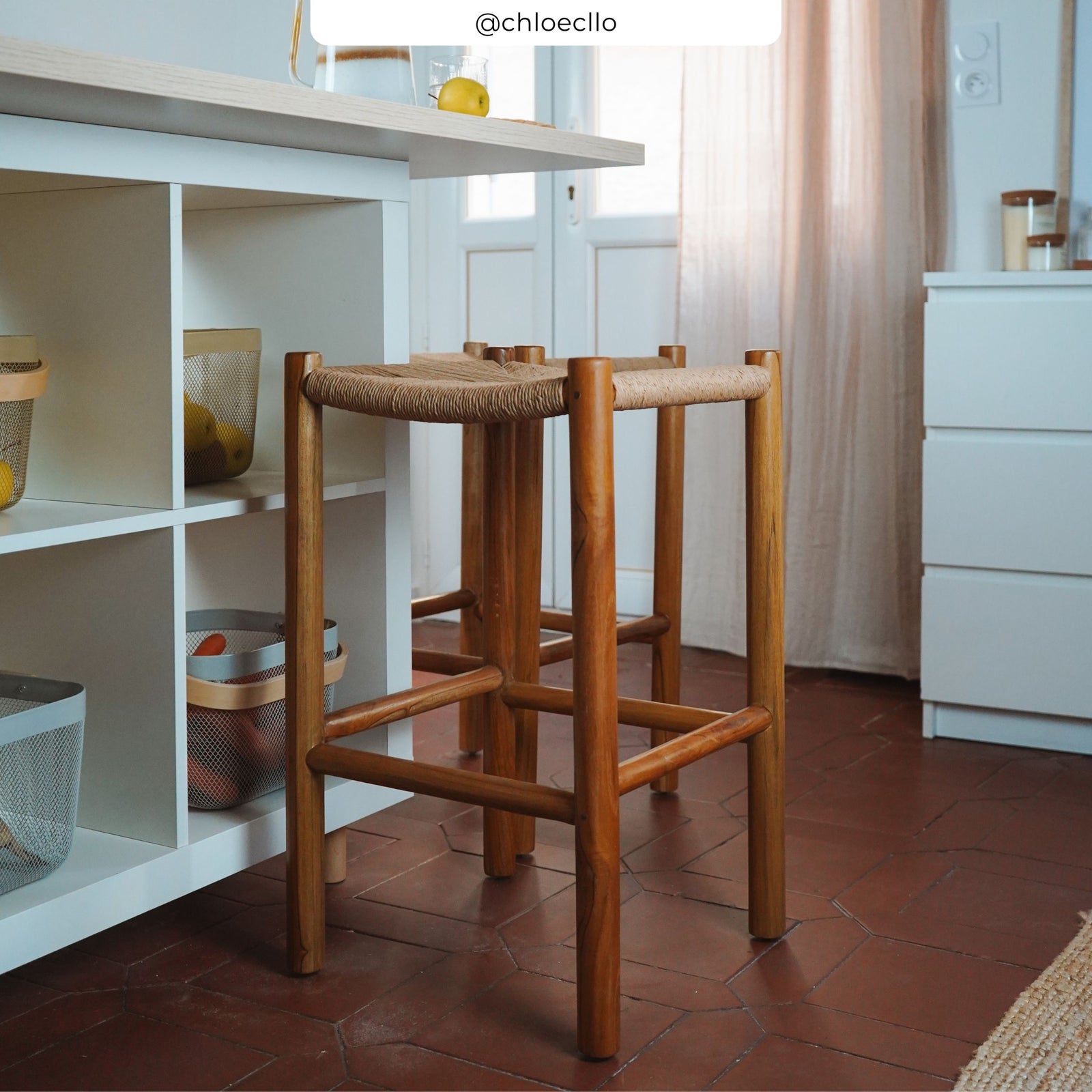 tabouret de bar 65 cm bois et rotin kaia