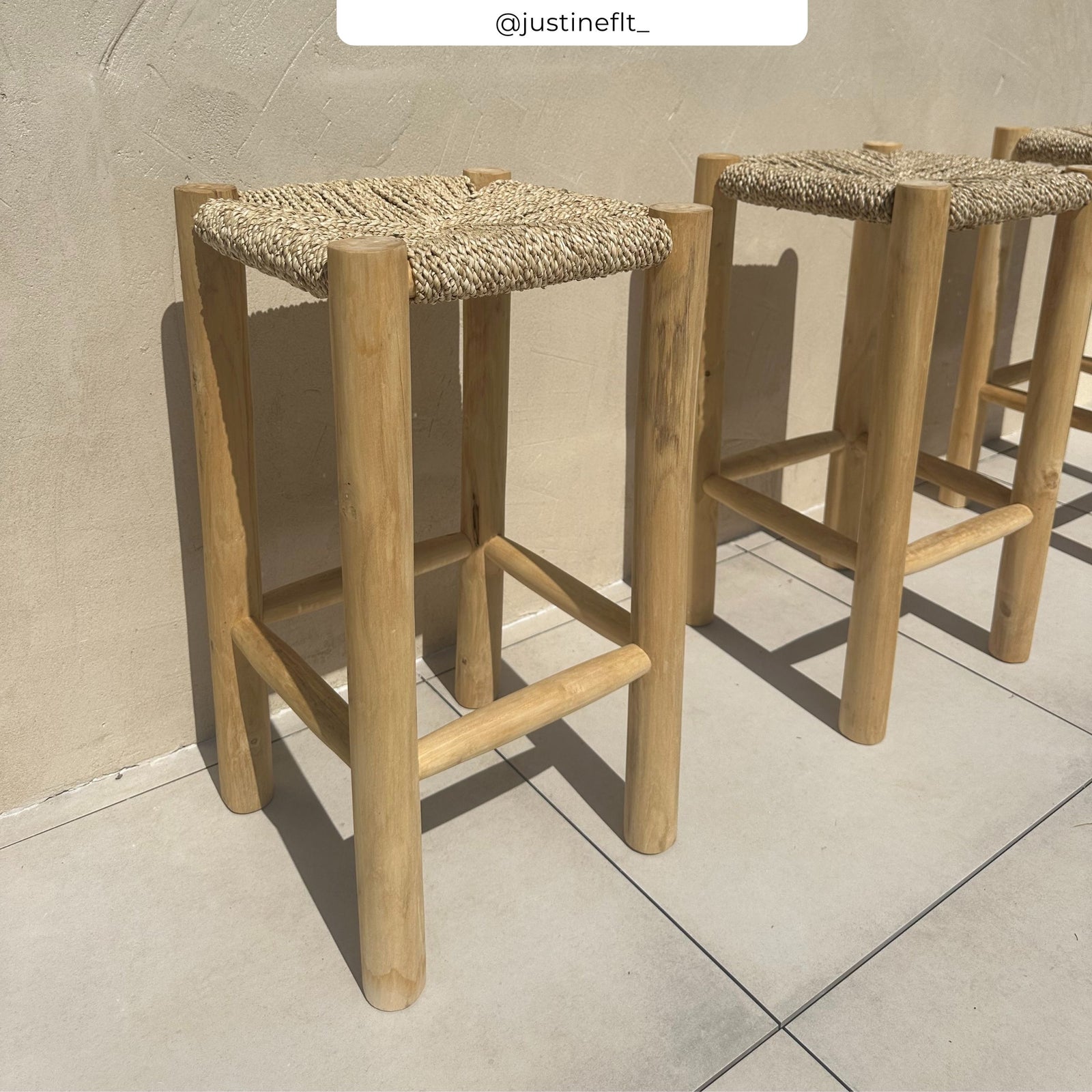 tabouret de bar 65 cm teck et tressage rdv deco