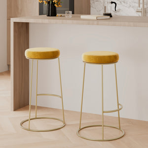 Tabouret de bar Kendal en velours jaune curry 73 cm (lot de 2)