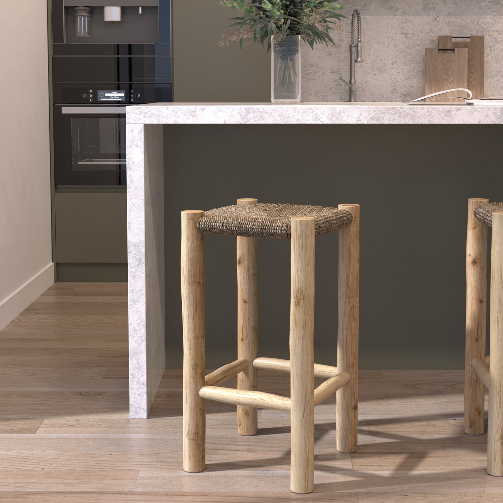 tabouret de bar carre branche de teck 65 cm jovan