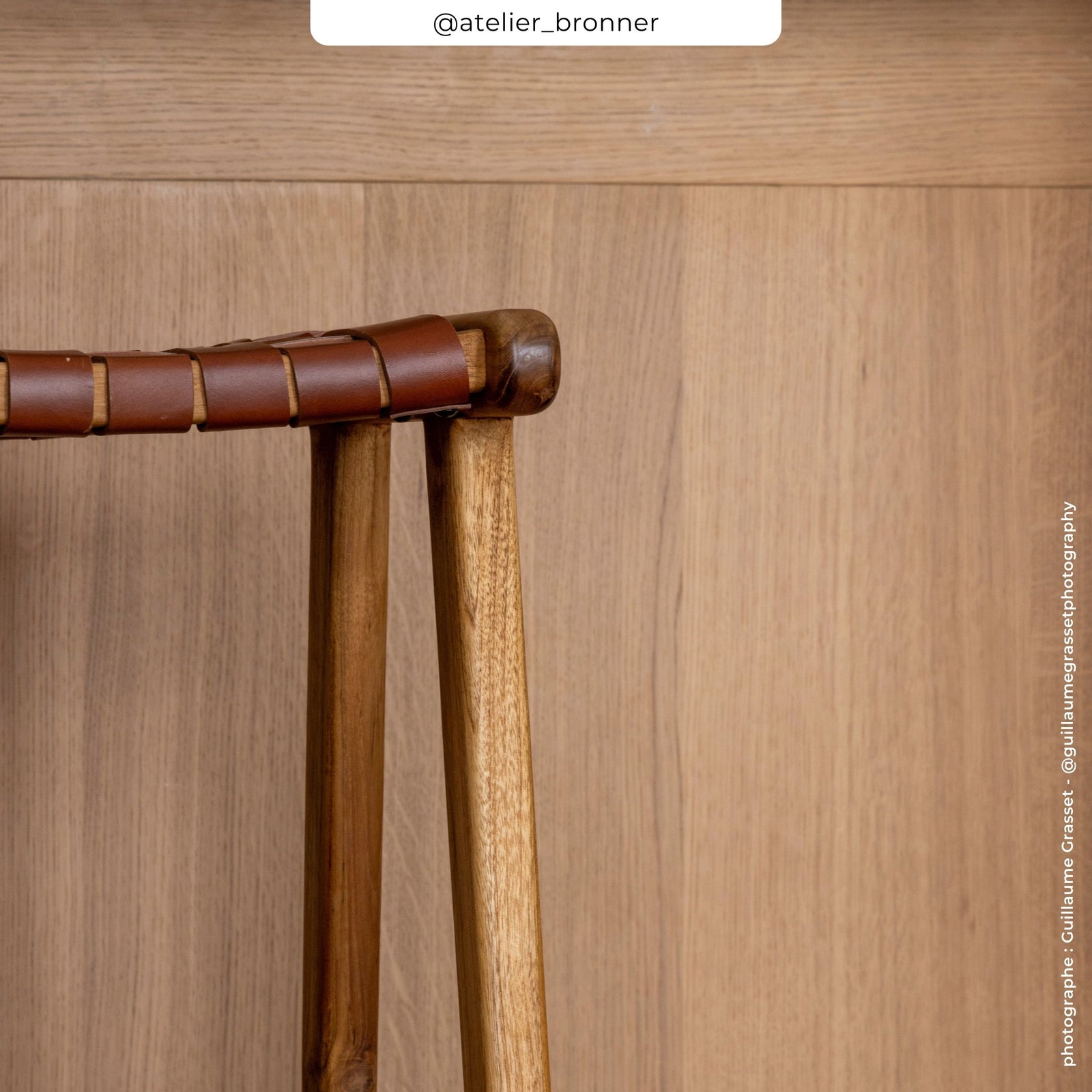 tabouret de bar cuir tresse marron pied bois yuma