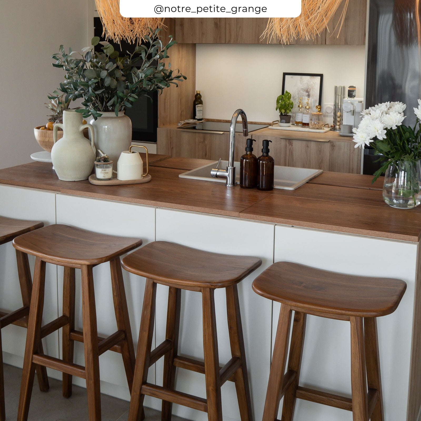 tabouret de bar en bois de teck 77 cm repose pieds vittoria