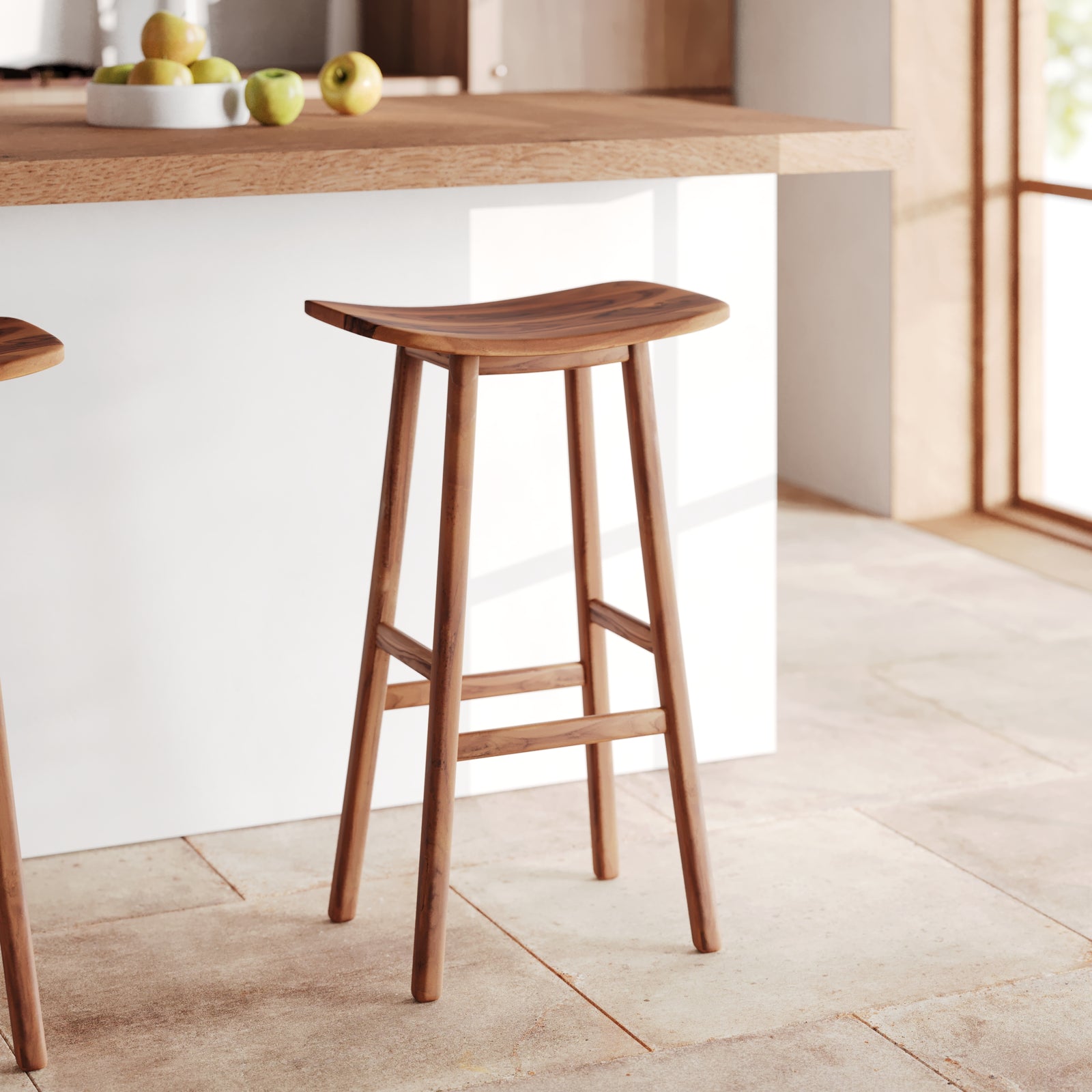 tabouret de bar en bois de teck hauteur 77 cm