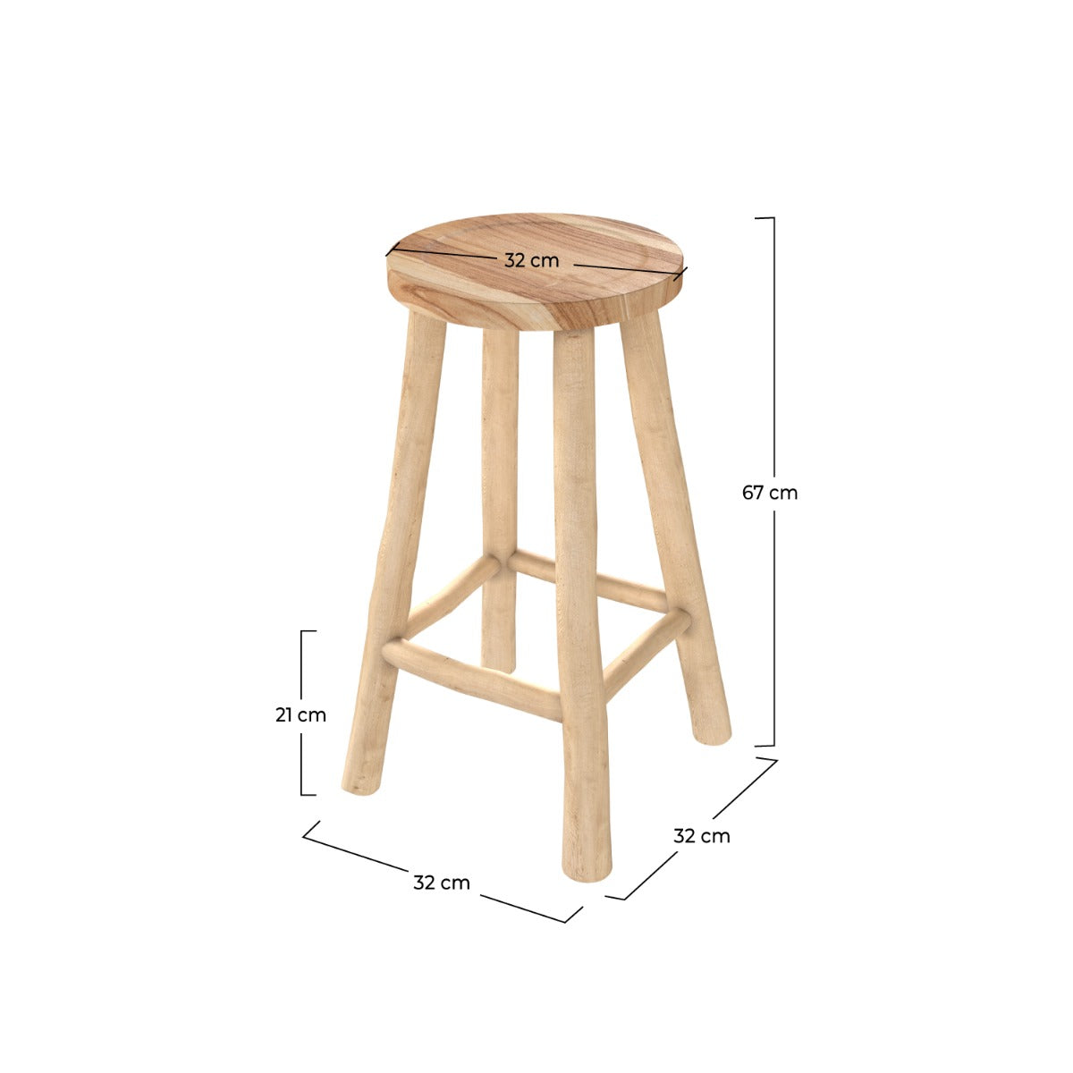 tabouret de bar en branche de teck et teck en bois massif ika