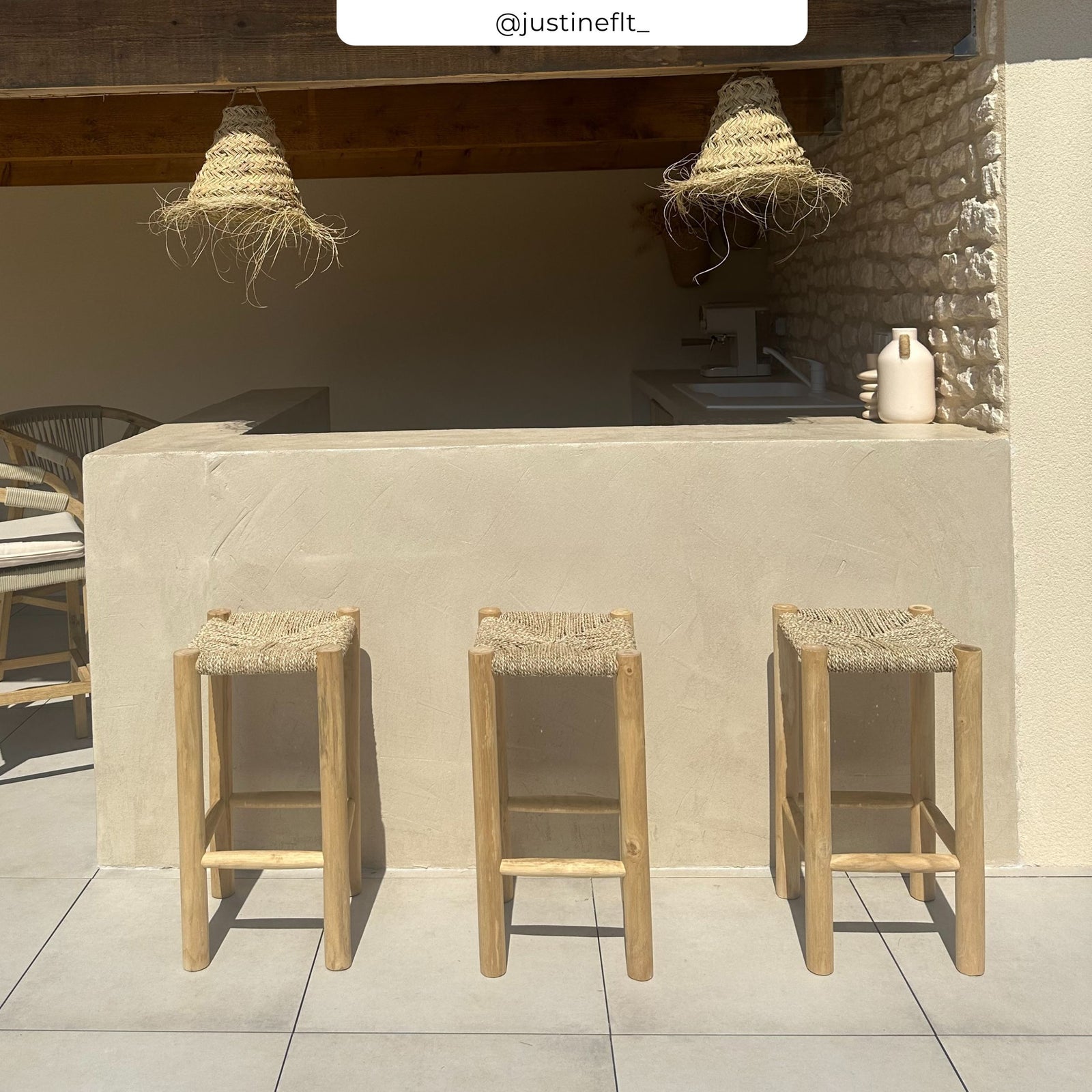 tabouret de bar jovan teck et tressage