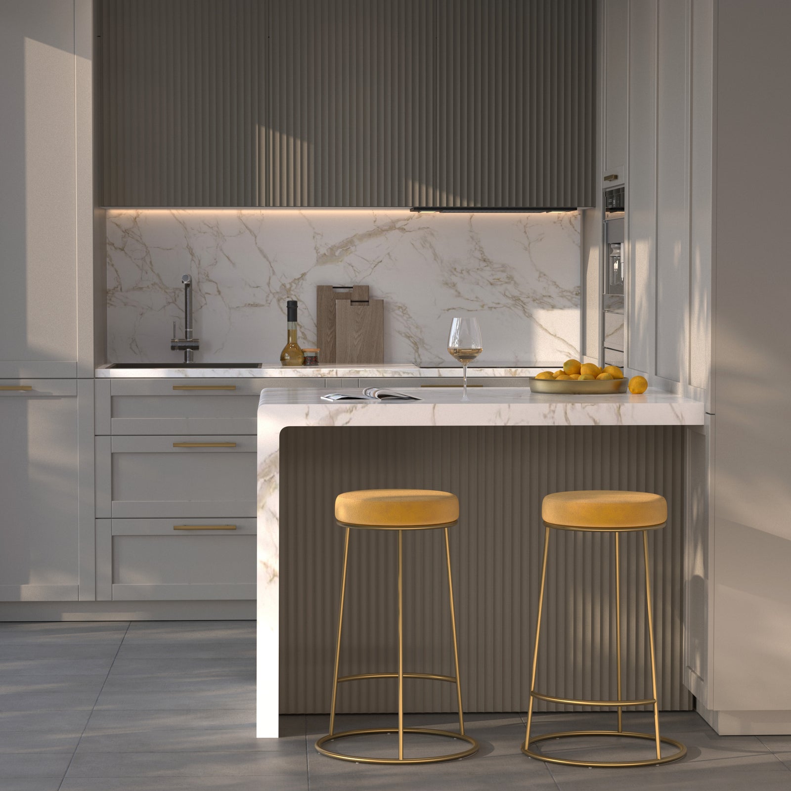 tabouret de bar kendal en velours jaune 63 cm