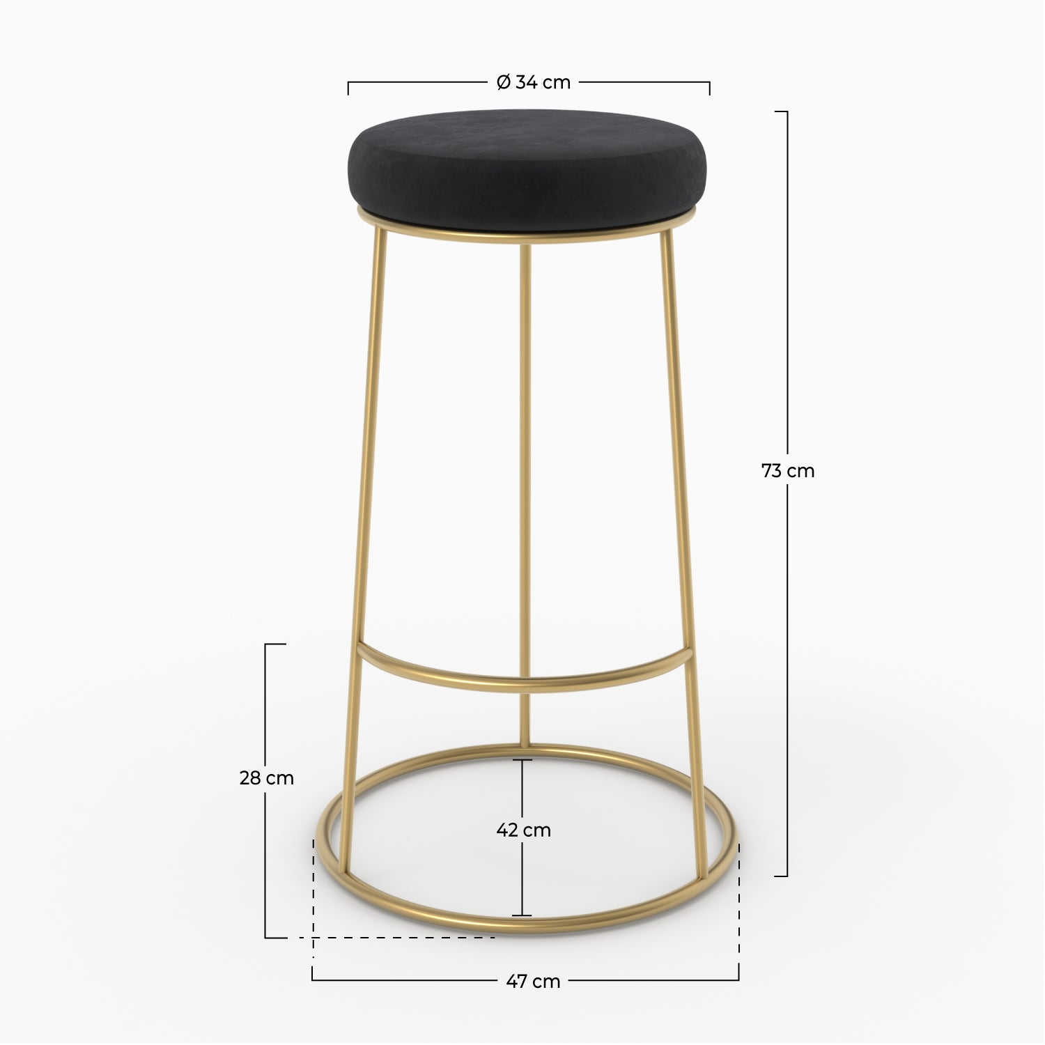 tabouret de bar kendal en velours noir et pieds dores 73 cm pack de 2
