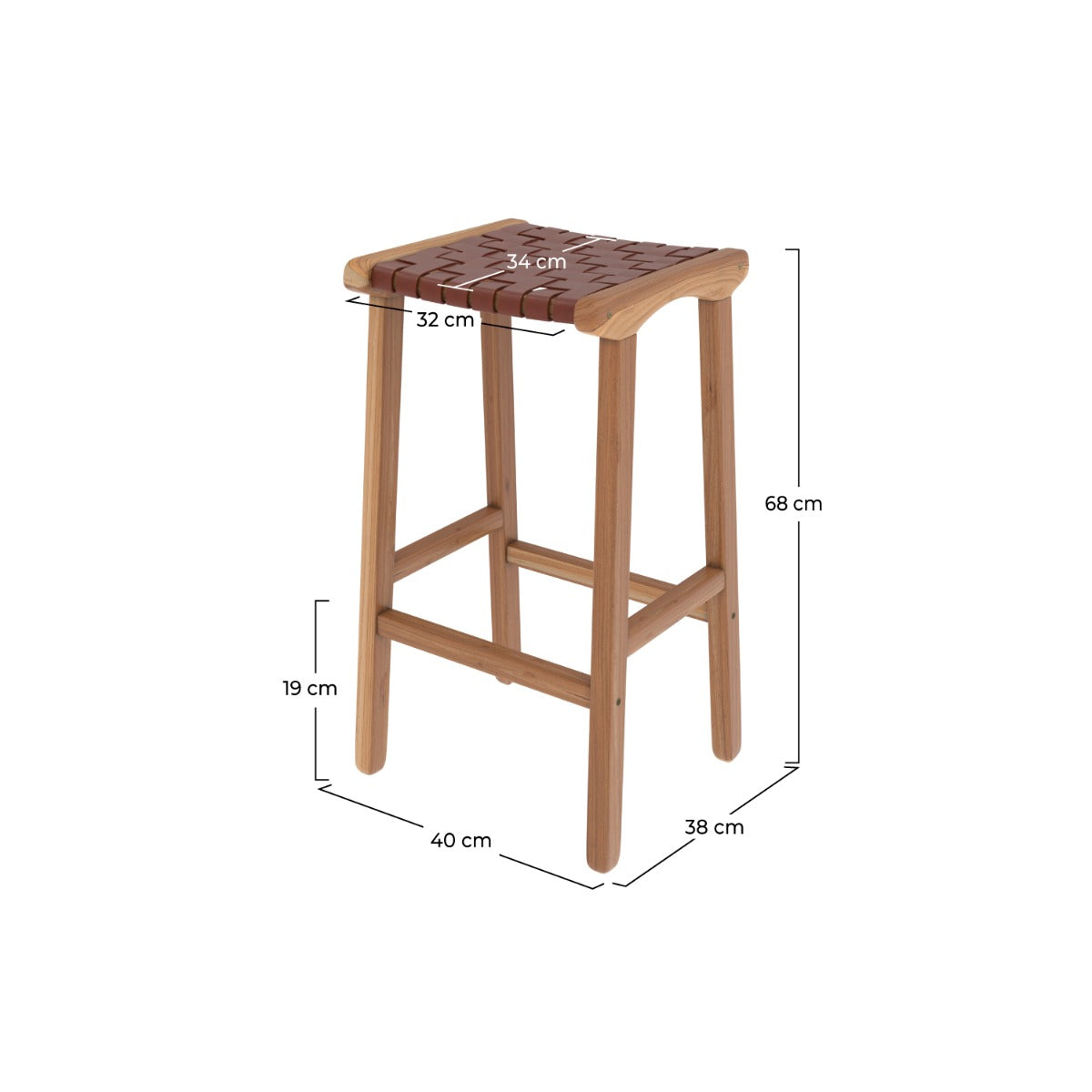 tabouret de bar kuna en teck et cuir tresse marron 68 cm_1