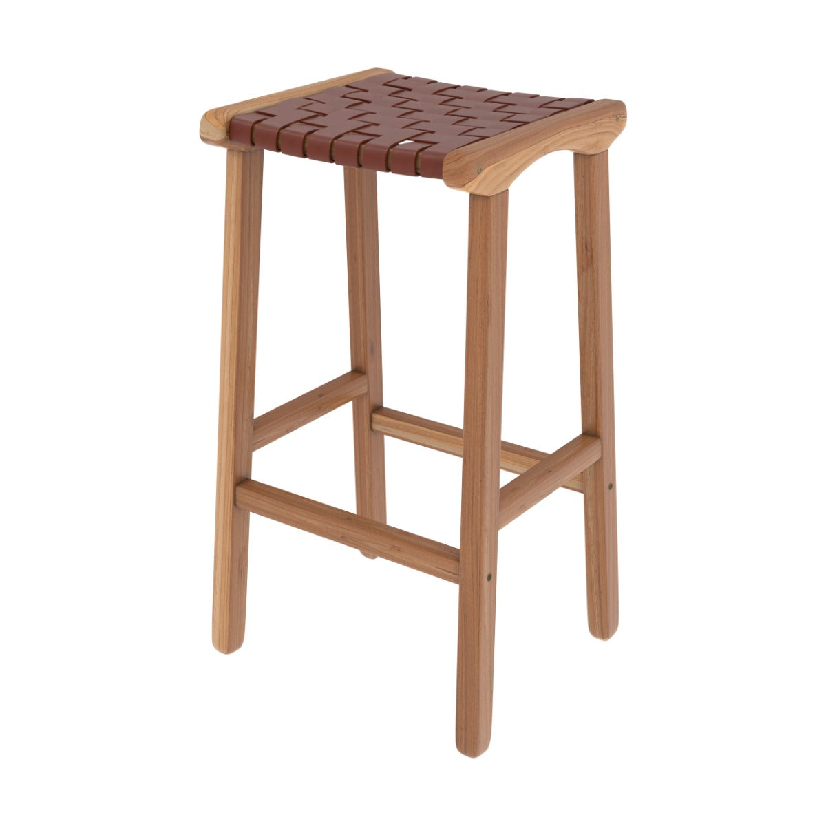 tabouret de bar mi hauteur en cuir tresse marron 68 cm kuna_3