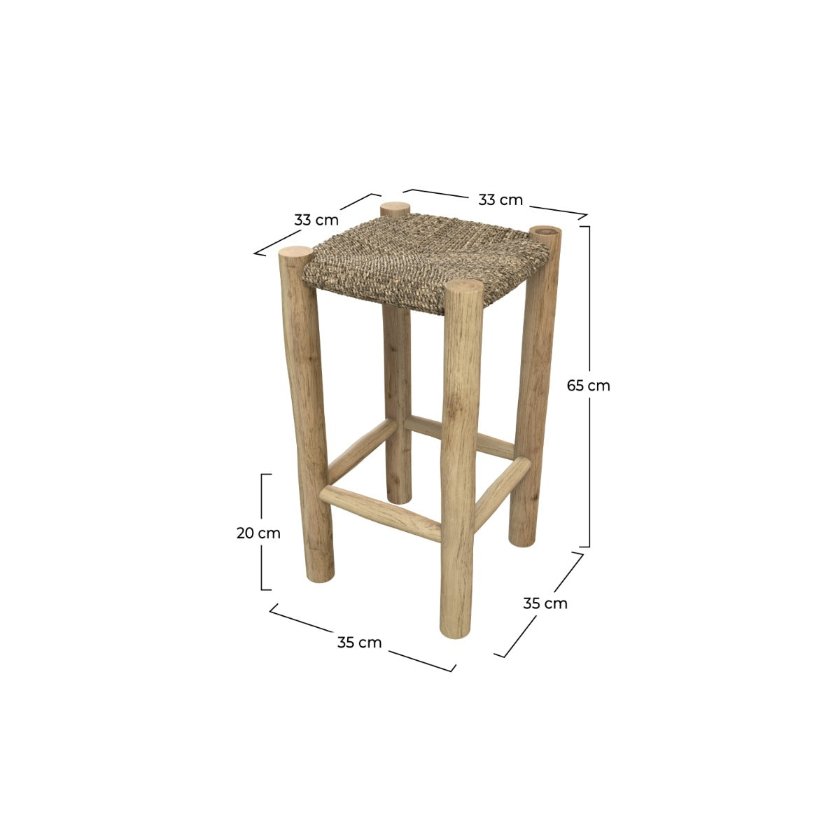 tabouret de bar mi hauteur jovan en teck 65 cm