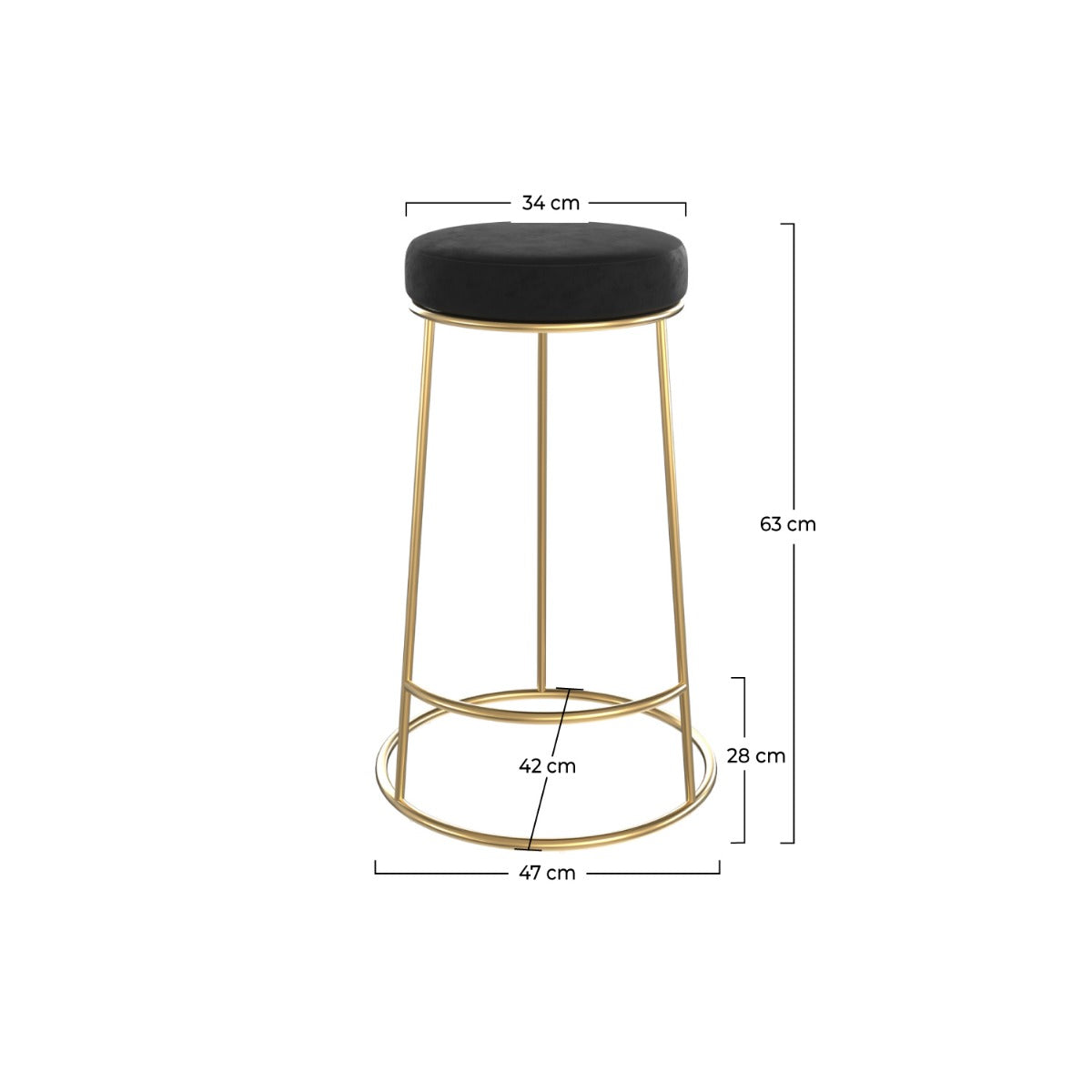 tabouret de bar mi hauteur kendal en velours noir 63 cm
