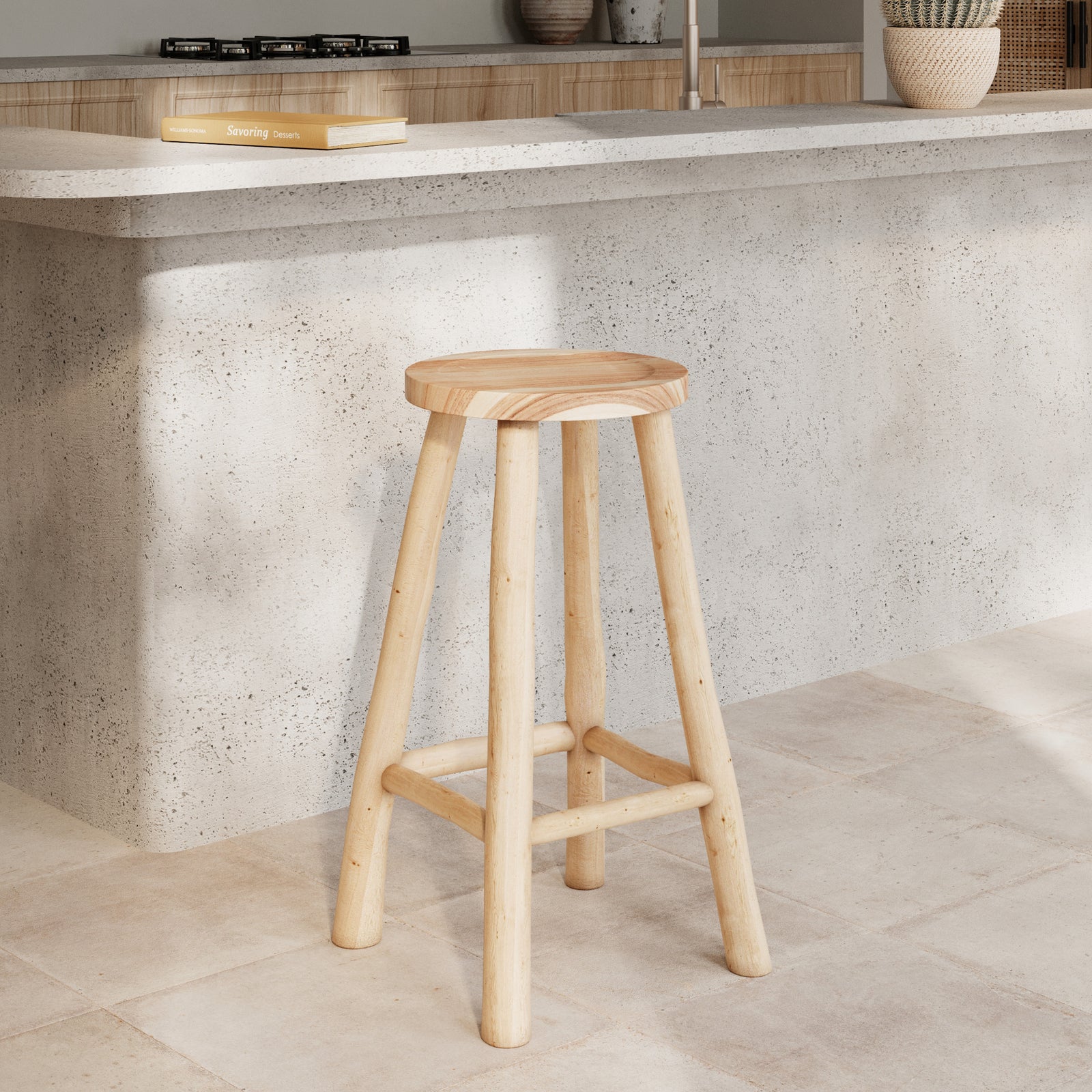 tabouret de bar mi hauteur teck et bois massif ika 67 cm