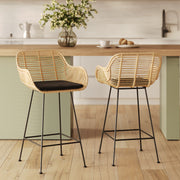 Lot de 2 chaises pour îlot central 66 cm Pops en rotin et tissu noir