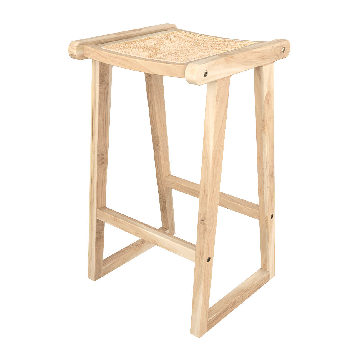 tabouret de bar teck et rotin naturel 66 cm haida