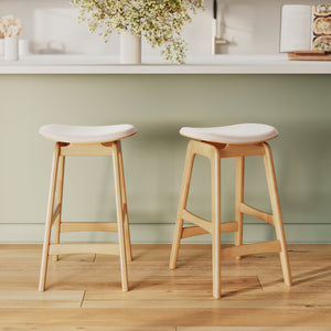 tabouret de bar tissu beige et bois 65