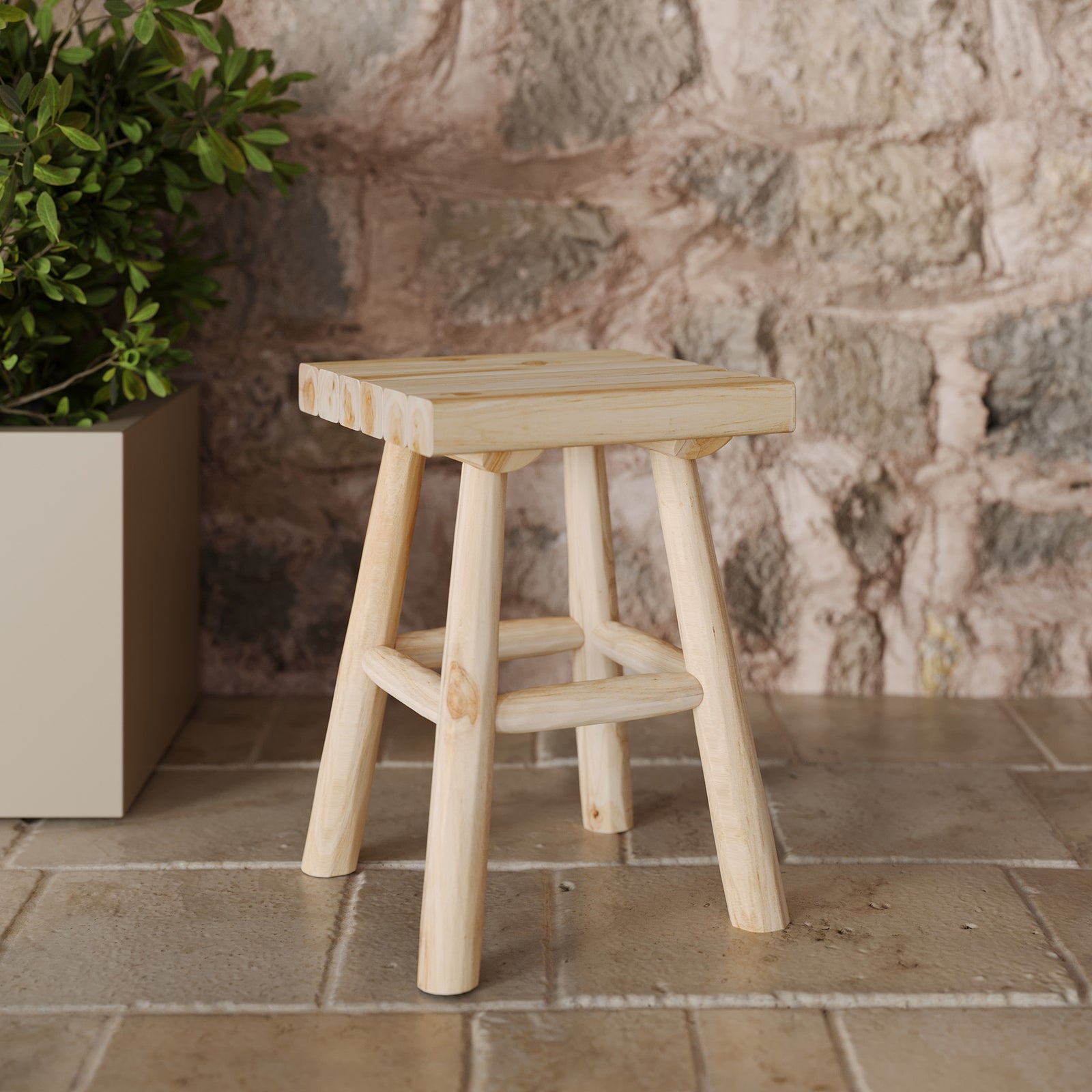 tabouret de jardin en bois de teck clair hauteur 40 cm makam